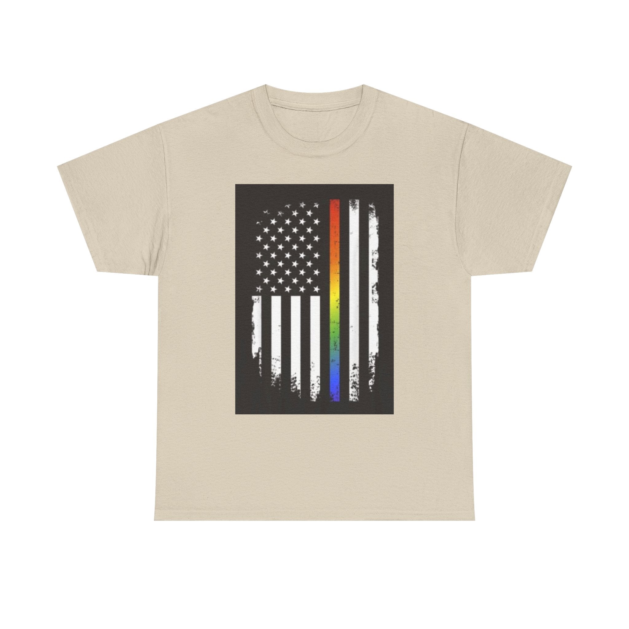 LGBTQ+ Pride Flag T‑Shirt — Distressed American Flag with Rainbow Stripe
