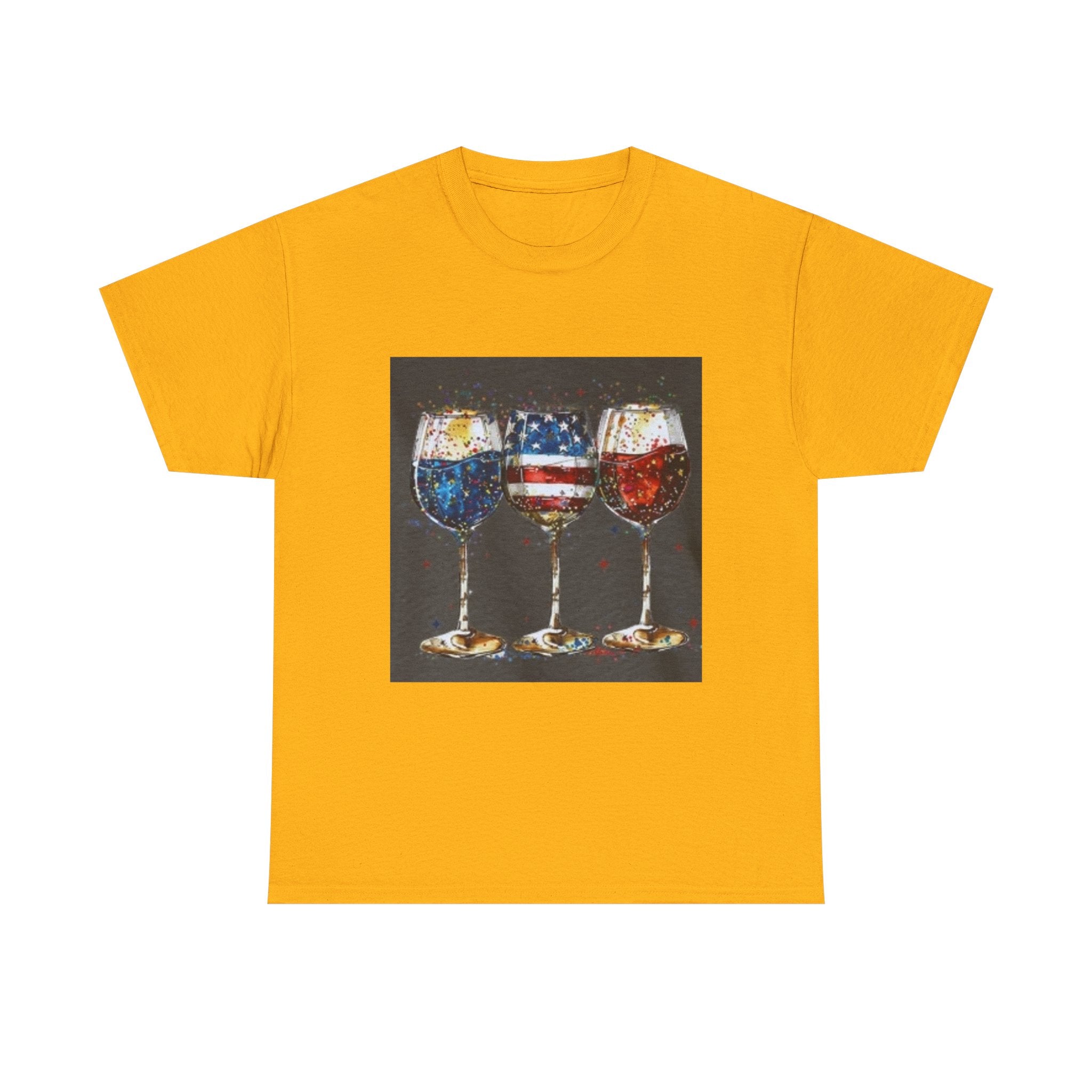 Wine Glasses with American Flag Design Tee
