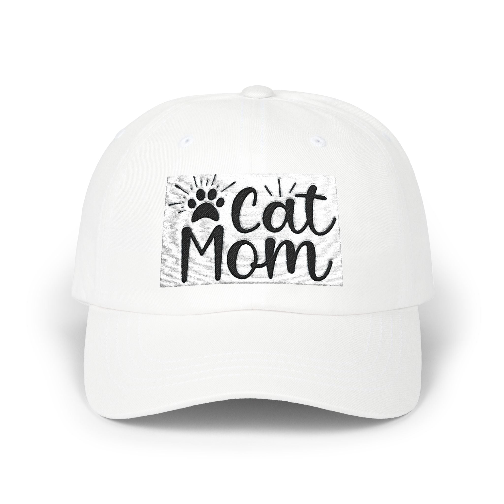 Cat Mom Dad Cap – White Embroidered Cat Mom Baseball Hat
