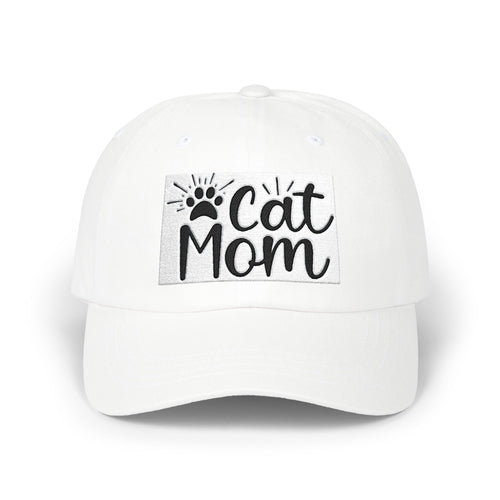 Cat Mom Dad Cap – White Embroidered Cat Mom Baseball Hat