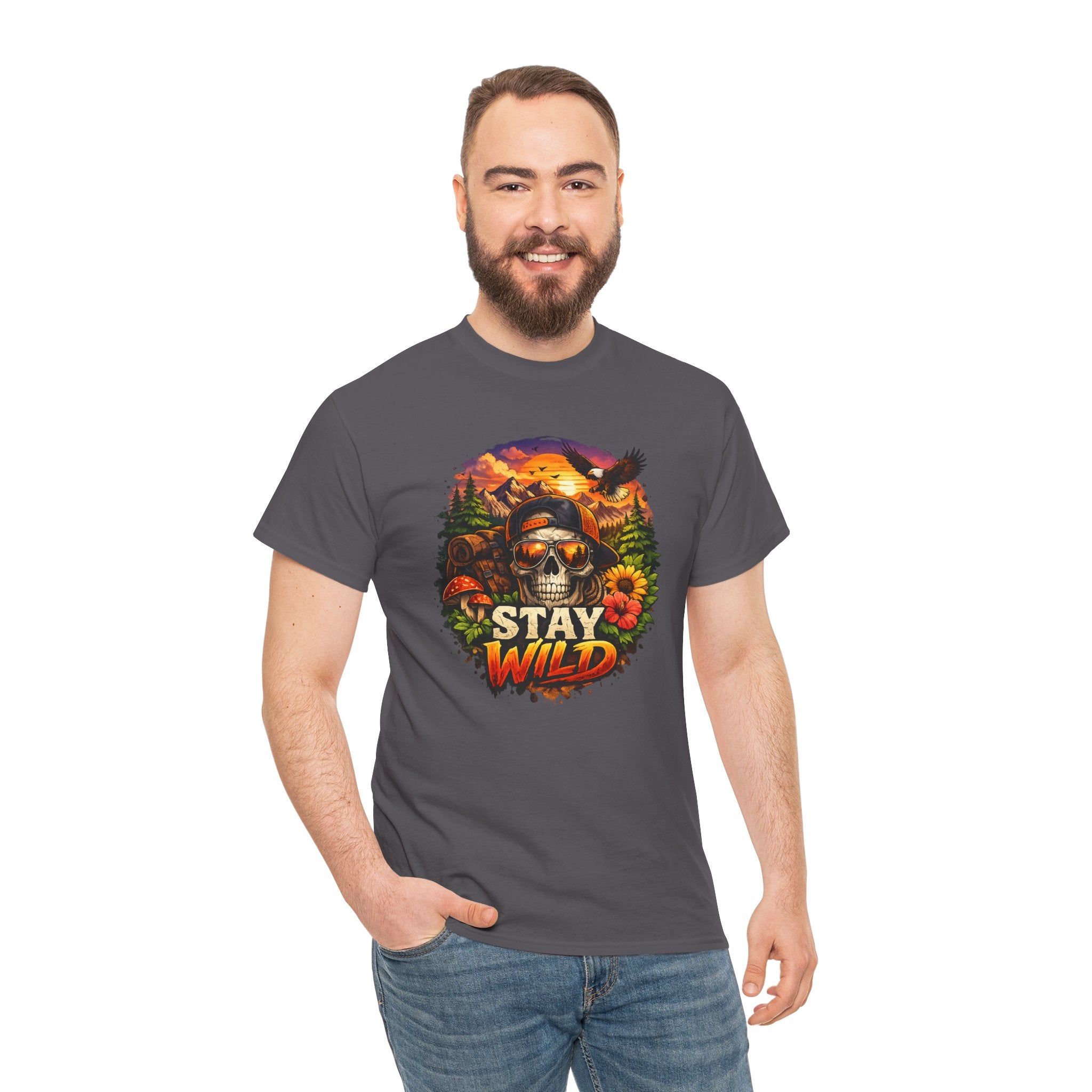 Stay Wild Skull Tee — Vintage Sunset Skull & Sunflower Graphic T-Shirt