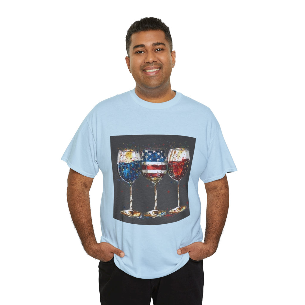 Wine Glasses with American Flag Design Tee