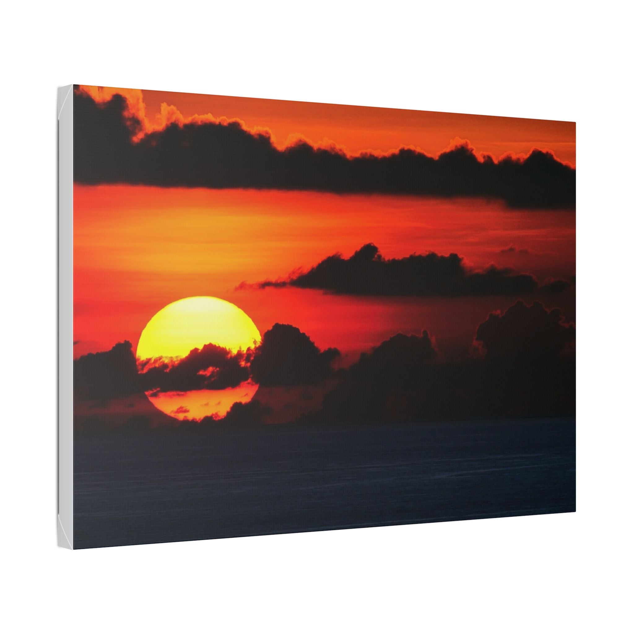Sunset Ocean Canvas Print — Dramatic Red Sunset Wall Art