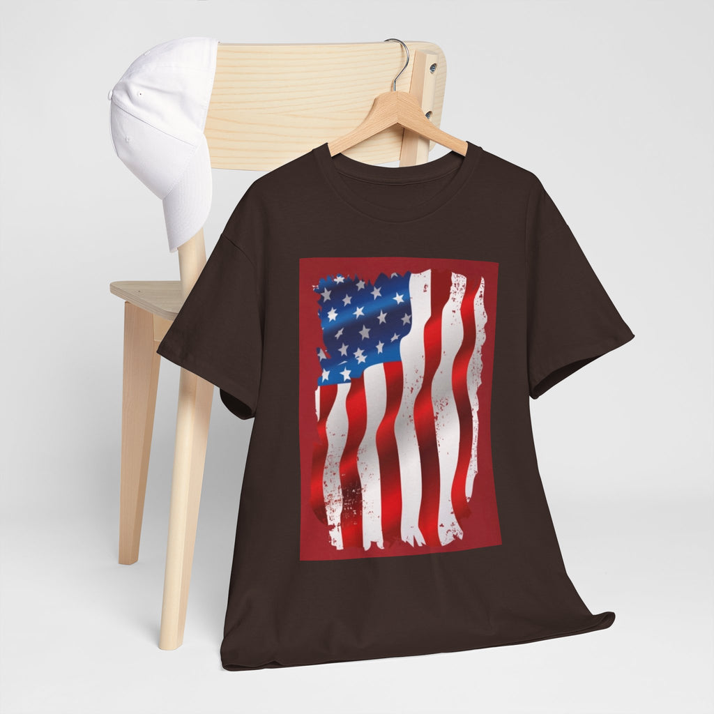 American Flag Graphic Tee — Distressed Wavy Stars & Stripes