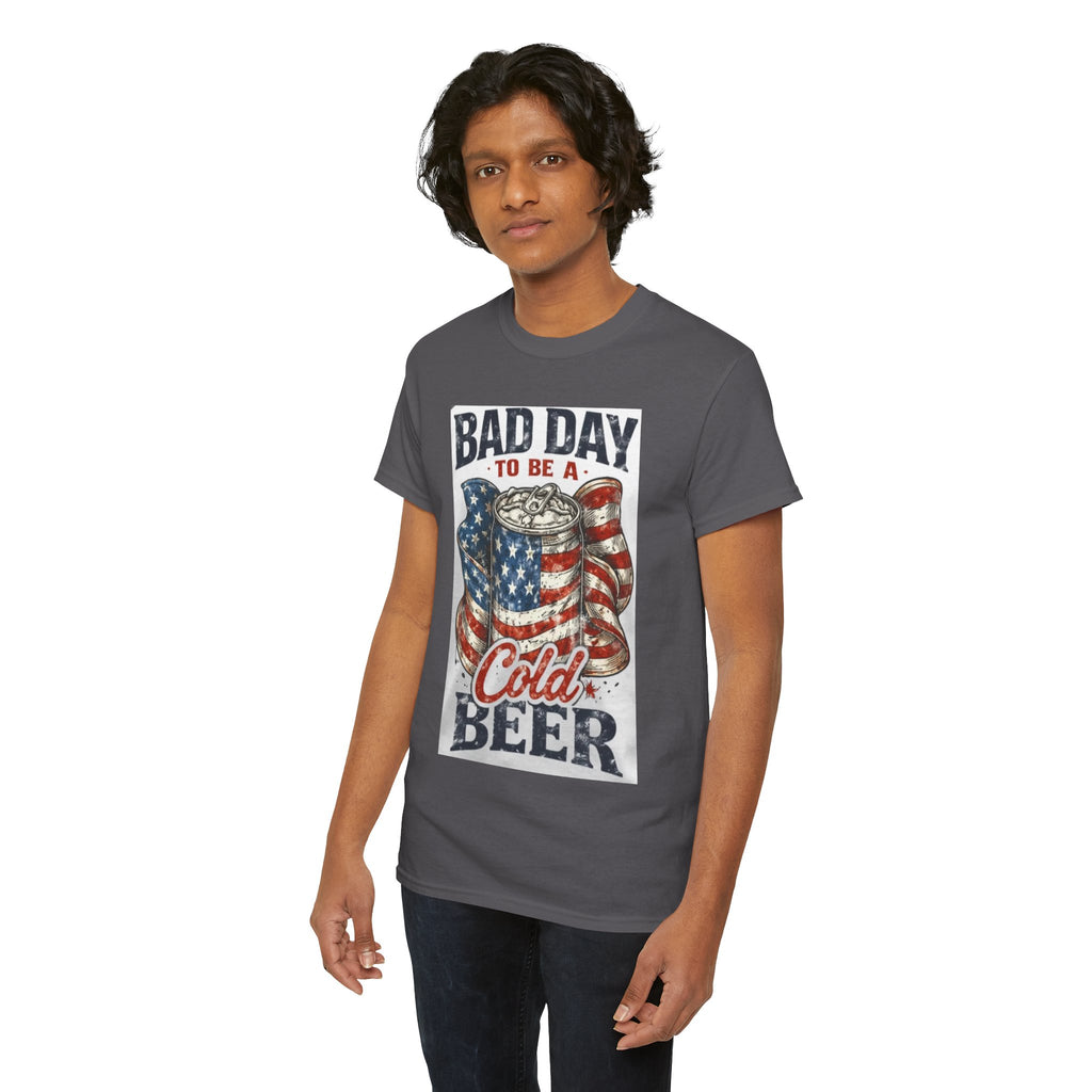 Bad Day to Be a Cold Beer T-Shirt — American Flag Beer Can Graphic Tee