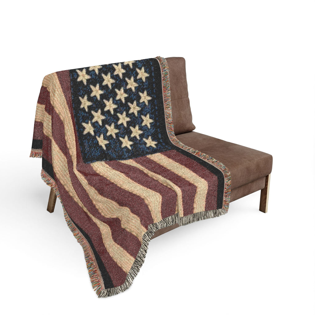 American Flag Woven Blanket — Rustic Patriotic Throw for Home, 4th of July & Veteran Gifts