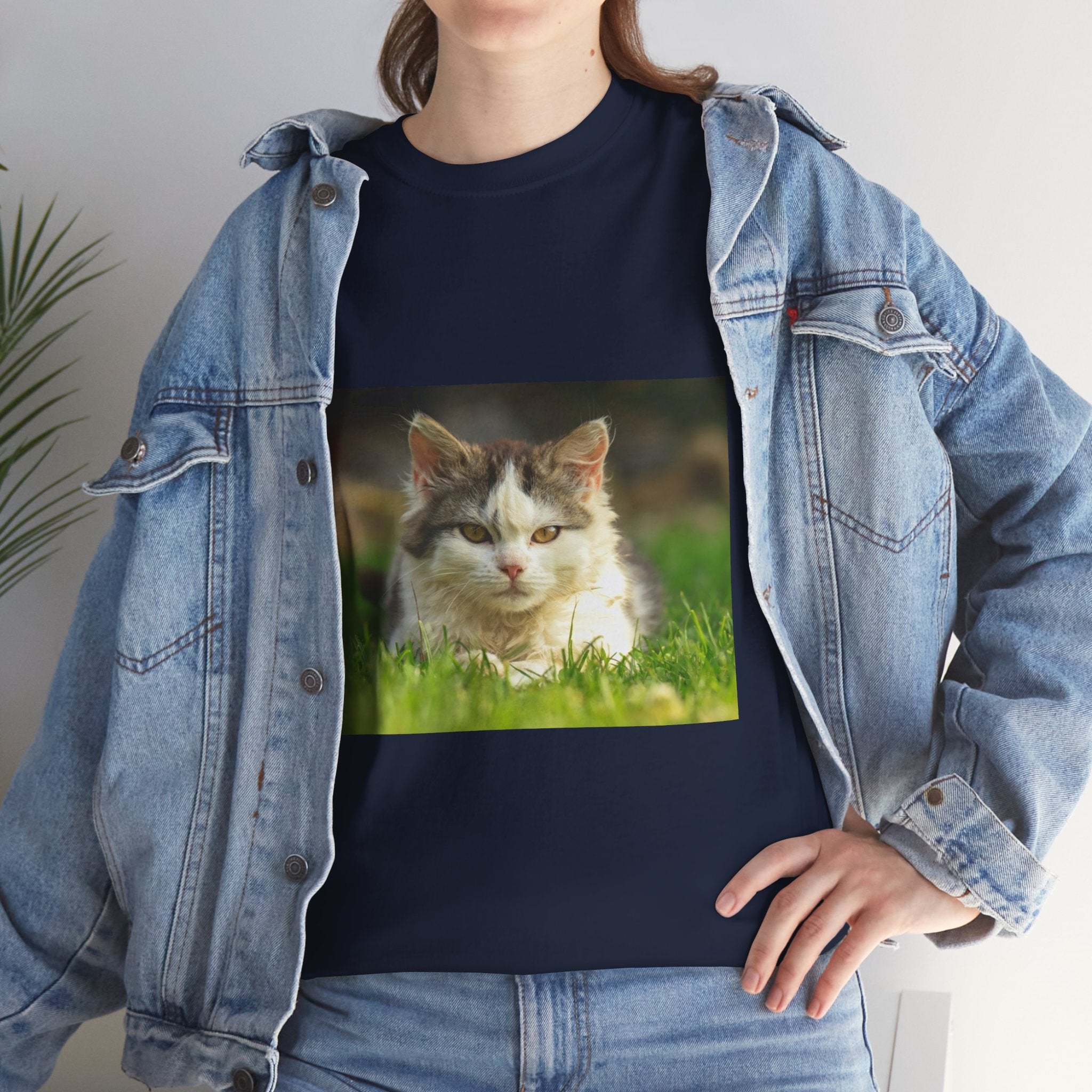Cat Photo Tee — Relaxed Cat Lying in Grass T-Shirt