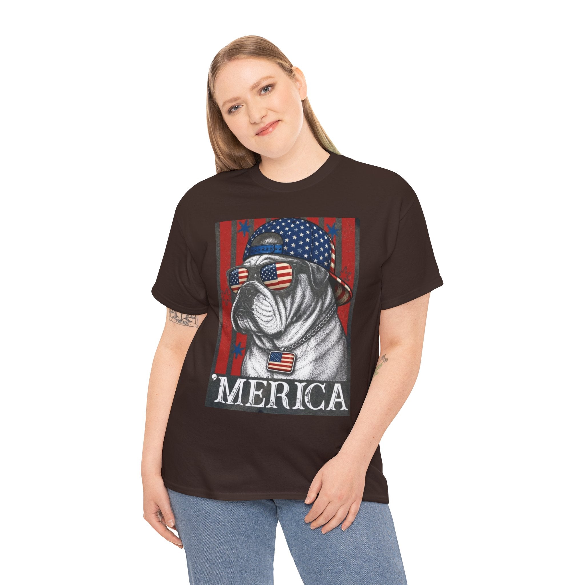 'Merica Bulldog T-Shirt — Patriotic American Flag Tee for Fourth of July