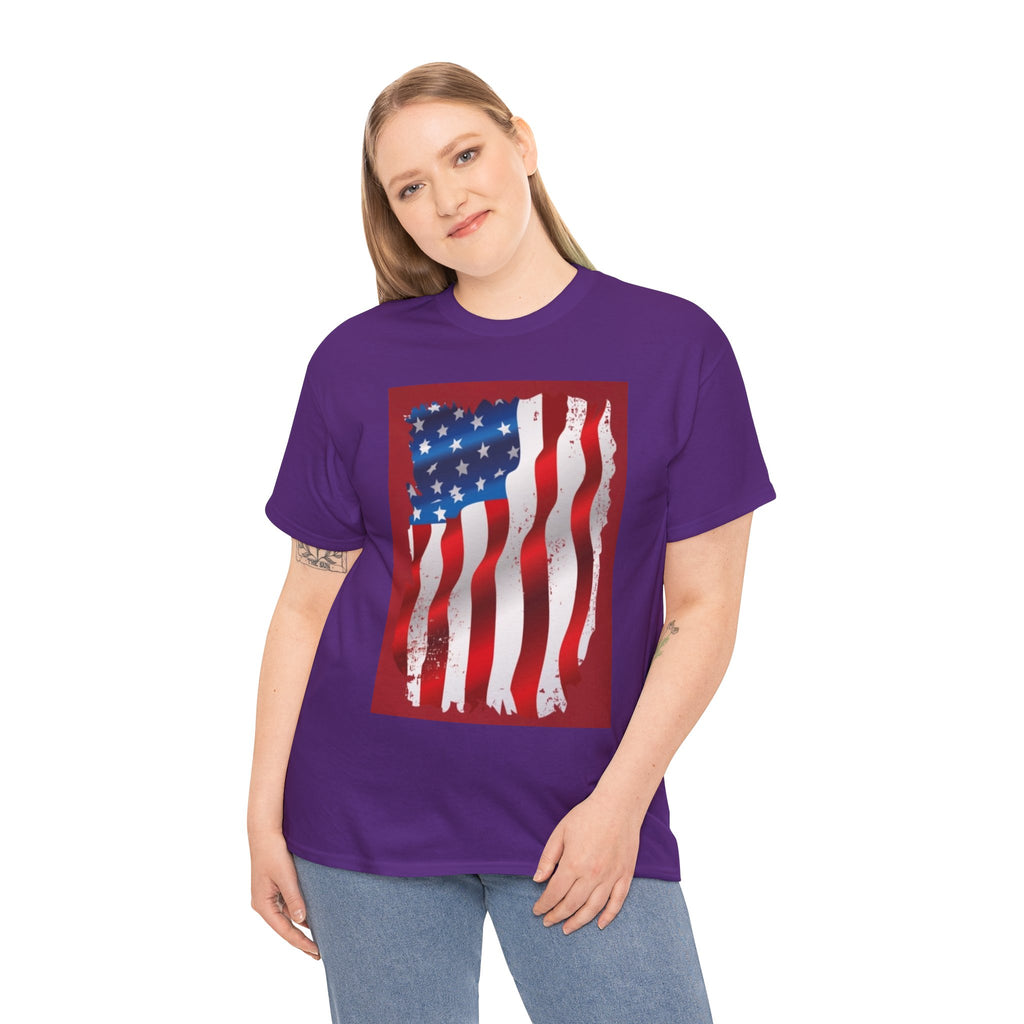 American Flag Graphic Tee — Distressed Wavy Stars & Stripes