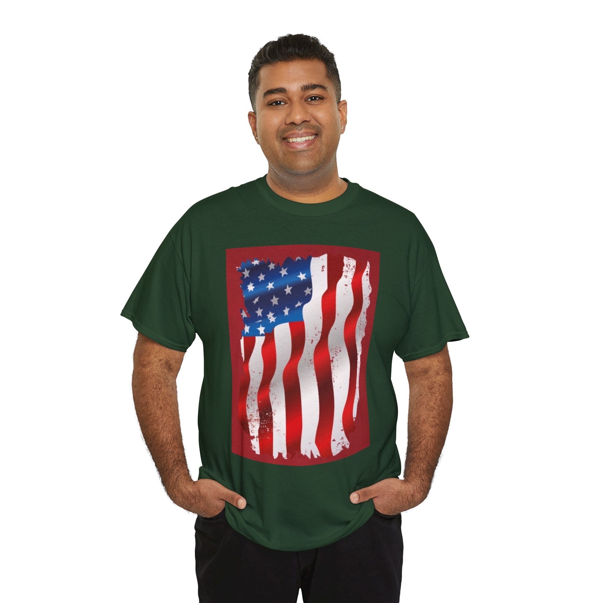 American Flag Graphic Tee — Distressed Wavy Stars & Stripes