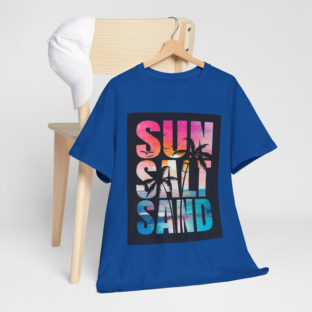 Sun Salt Sand Beach T-Shirt — Tropical Palm Sunset Graphic Tee