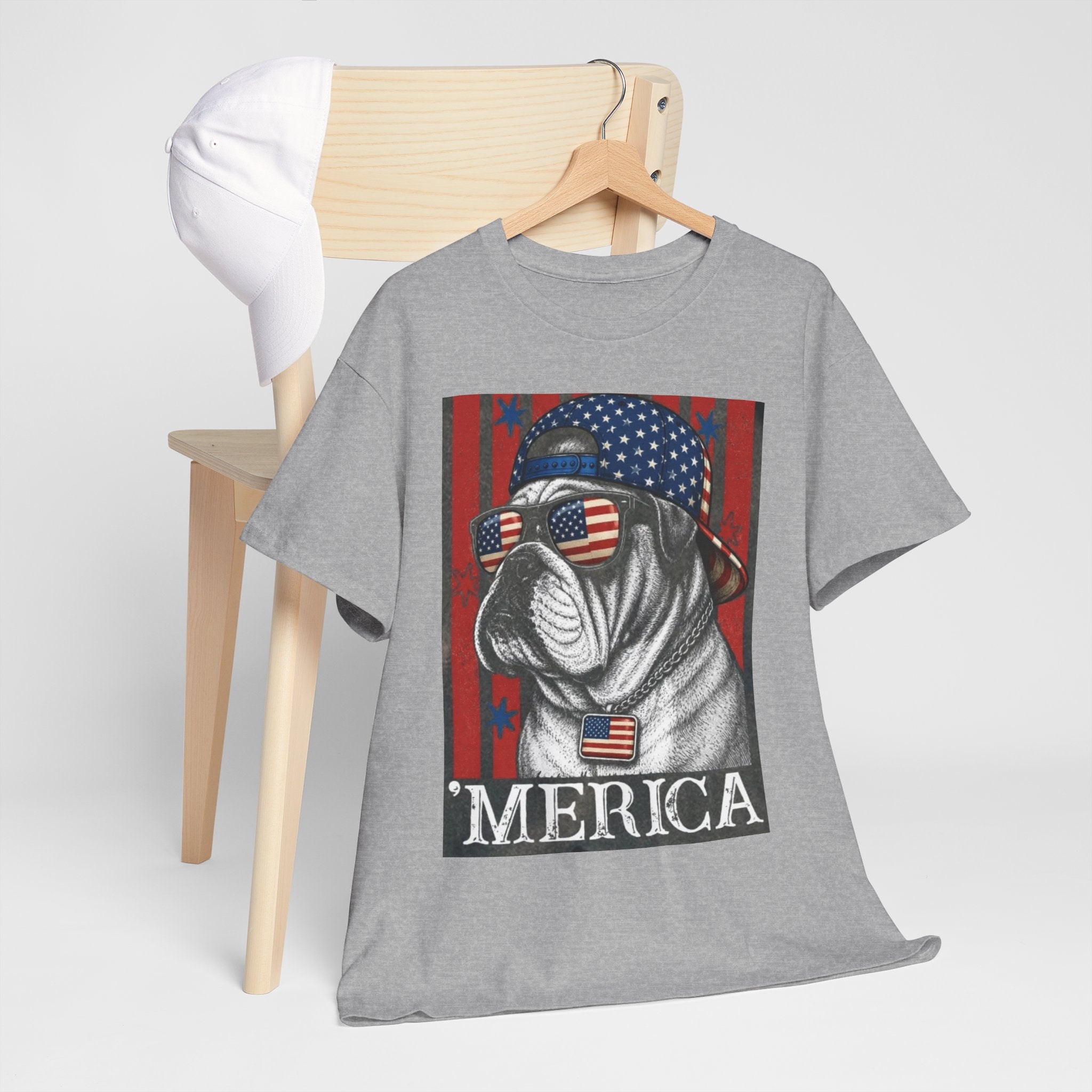 'Merica Bulldog T-Shirt — Patriotic American Flag Tee for Fourth of July