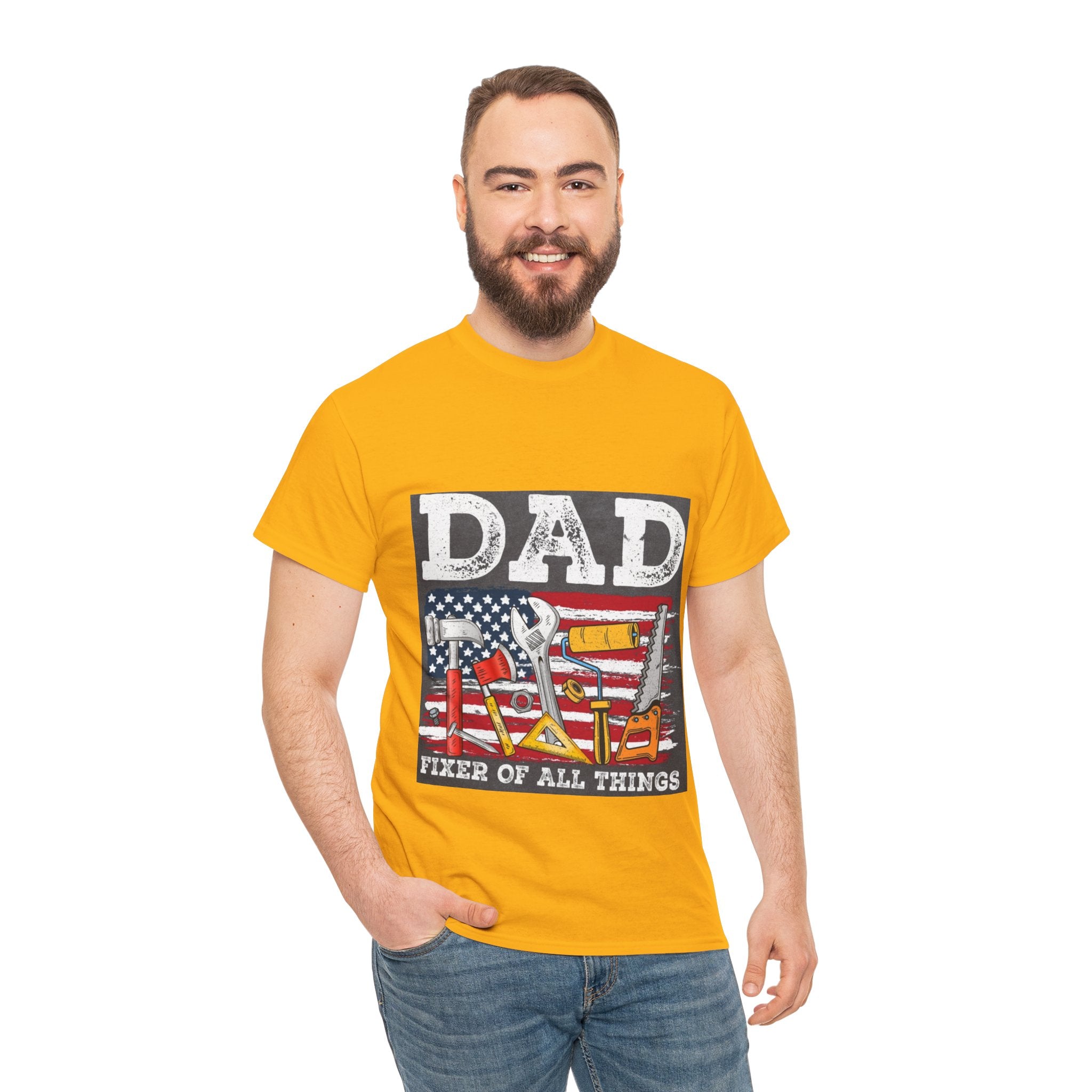 Dad Fixer Of All Things T-Shirt — American Flag Tool Graphic Tee for Fathers