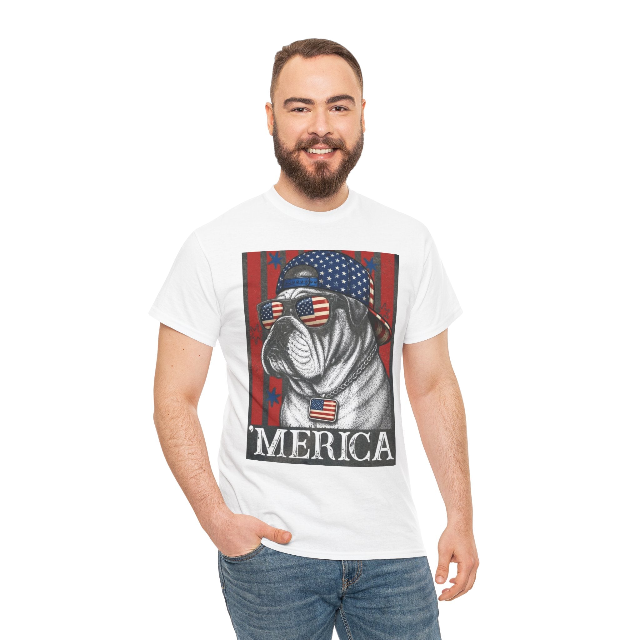 'Merica Bulldog T-Shirt — Patriotic American Flag Tee for Fourth of July