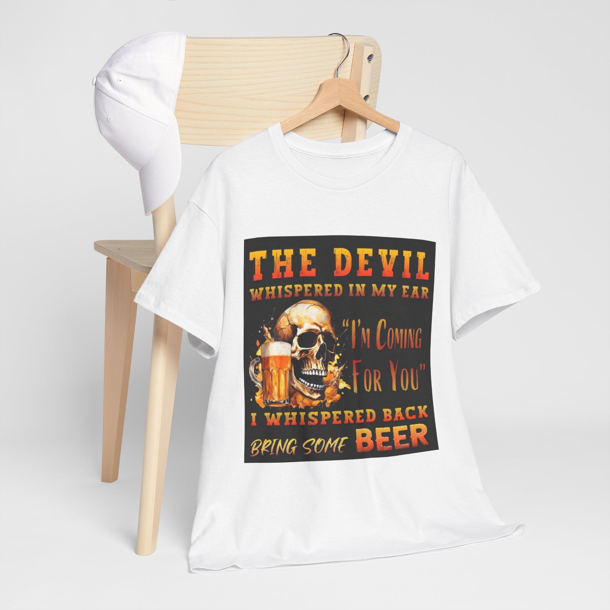 Devil Whispered T-Shirt — “I’m Coming For You” Skull Beer Graphic Tee