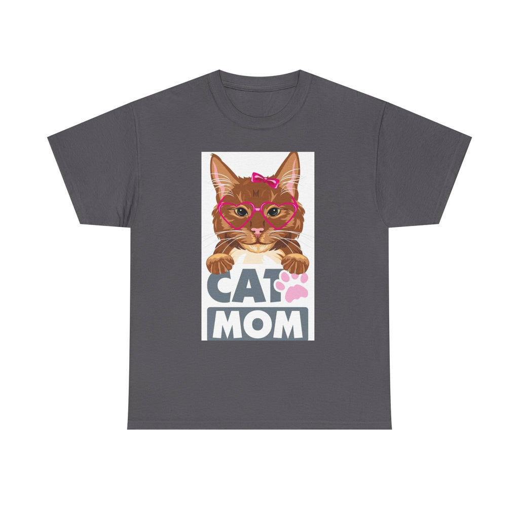 Cat Mom T-Shirt — Cute Cat Face Graphic Tee with "CAT MOM" Paw Print