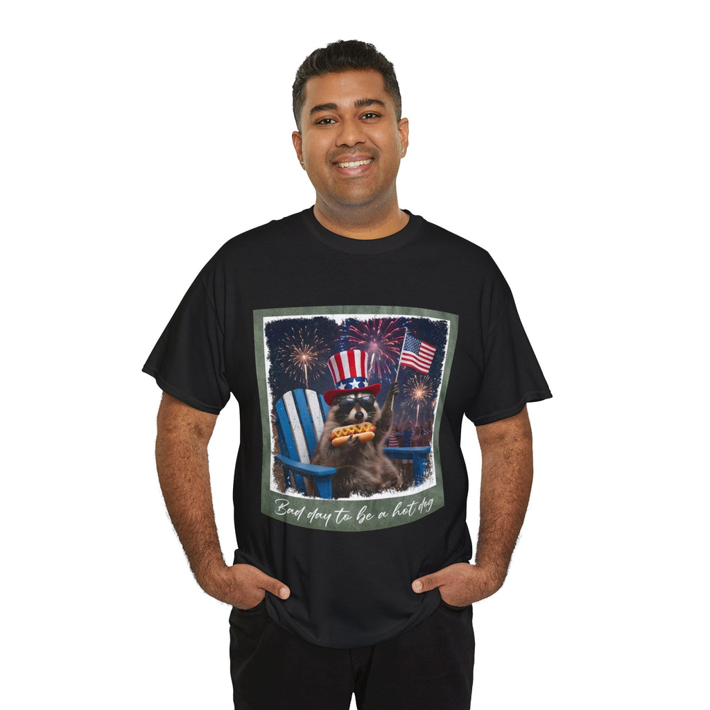 Patriotic Uncle Sam Bear T-Shirt — 'God Spares Us to Be a Hot Dog' 4th of July Tee