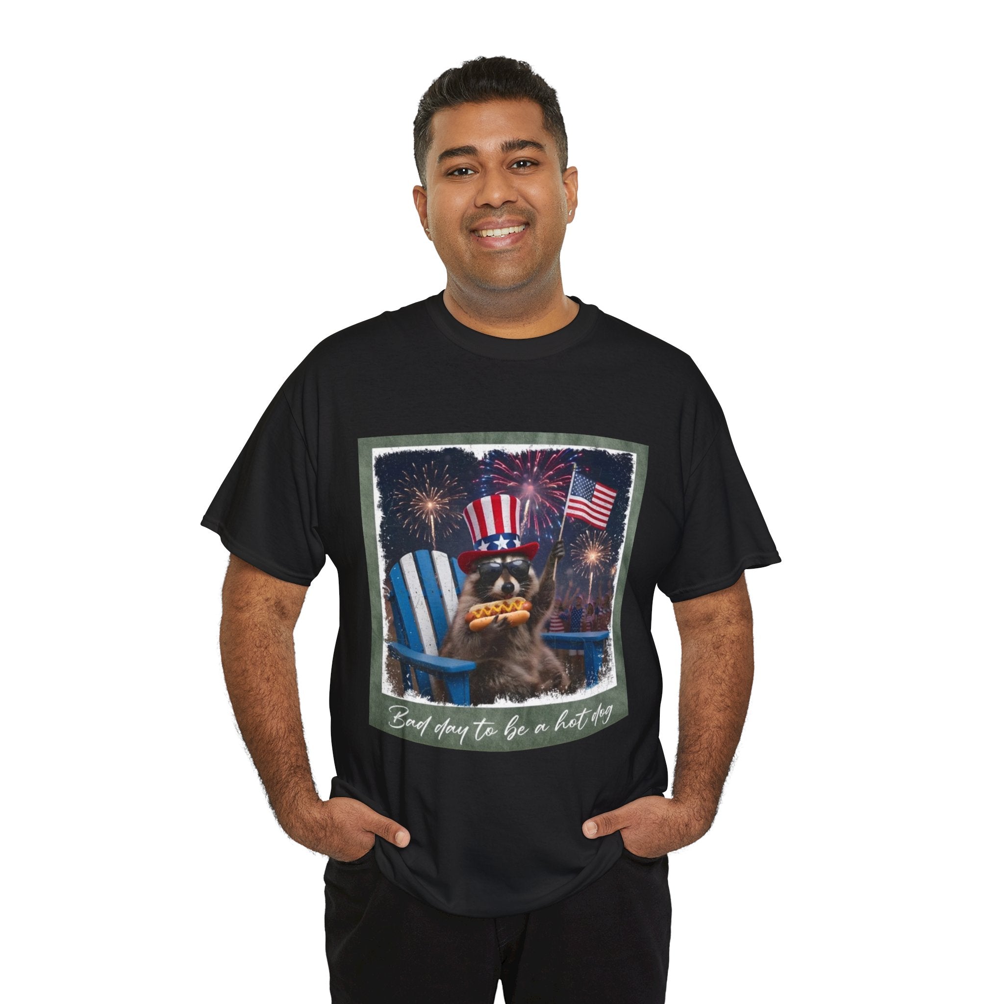 Patriotic Uncle Sam Bear T-Shirt — 'God Spares Us to Be a Hot Dog' 4th of July Tee