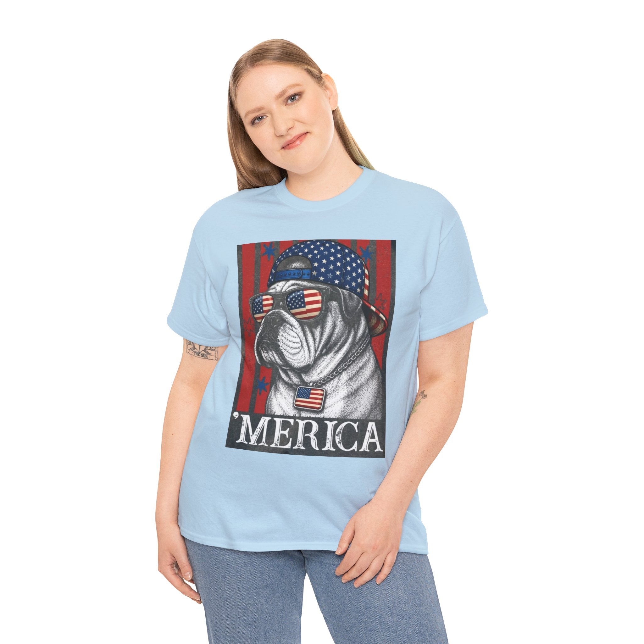 'Merica Bulldog T-Shirt — Patriotic American Flag Tee for Fourth of July