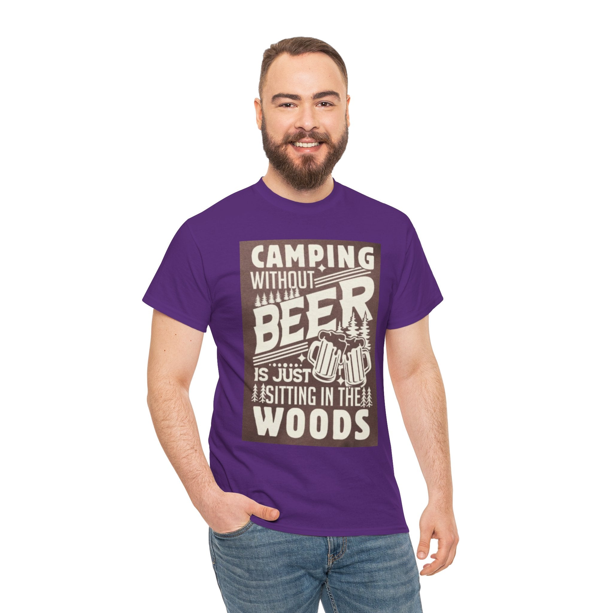 Camping Beer T-Shirt — "Camping Without Beer Is Just Sitting in the Woods" Outdoor Campfire Tee