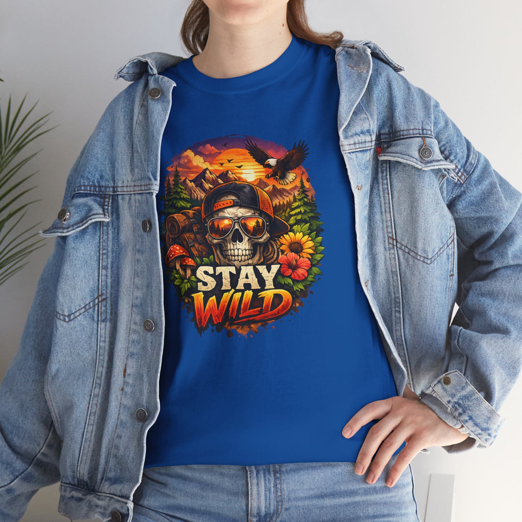 Stay Wild Skull Tee — Vintage Sunset Skull & Sunflower Graphic T-Shirt