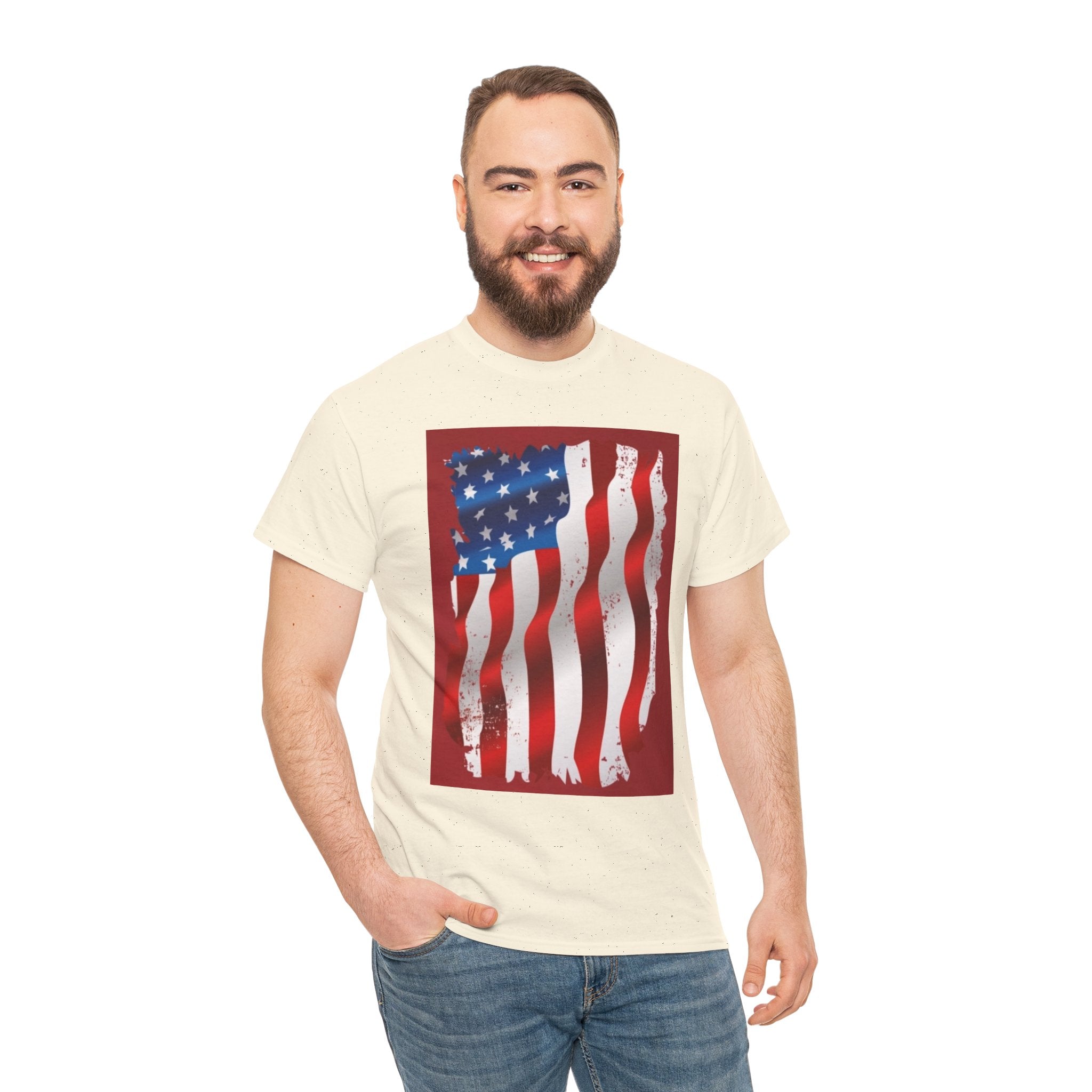 American Flag Graphic Tee — Distressed Wavy Stars & Stripes