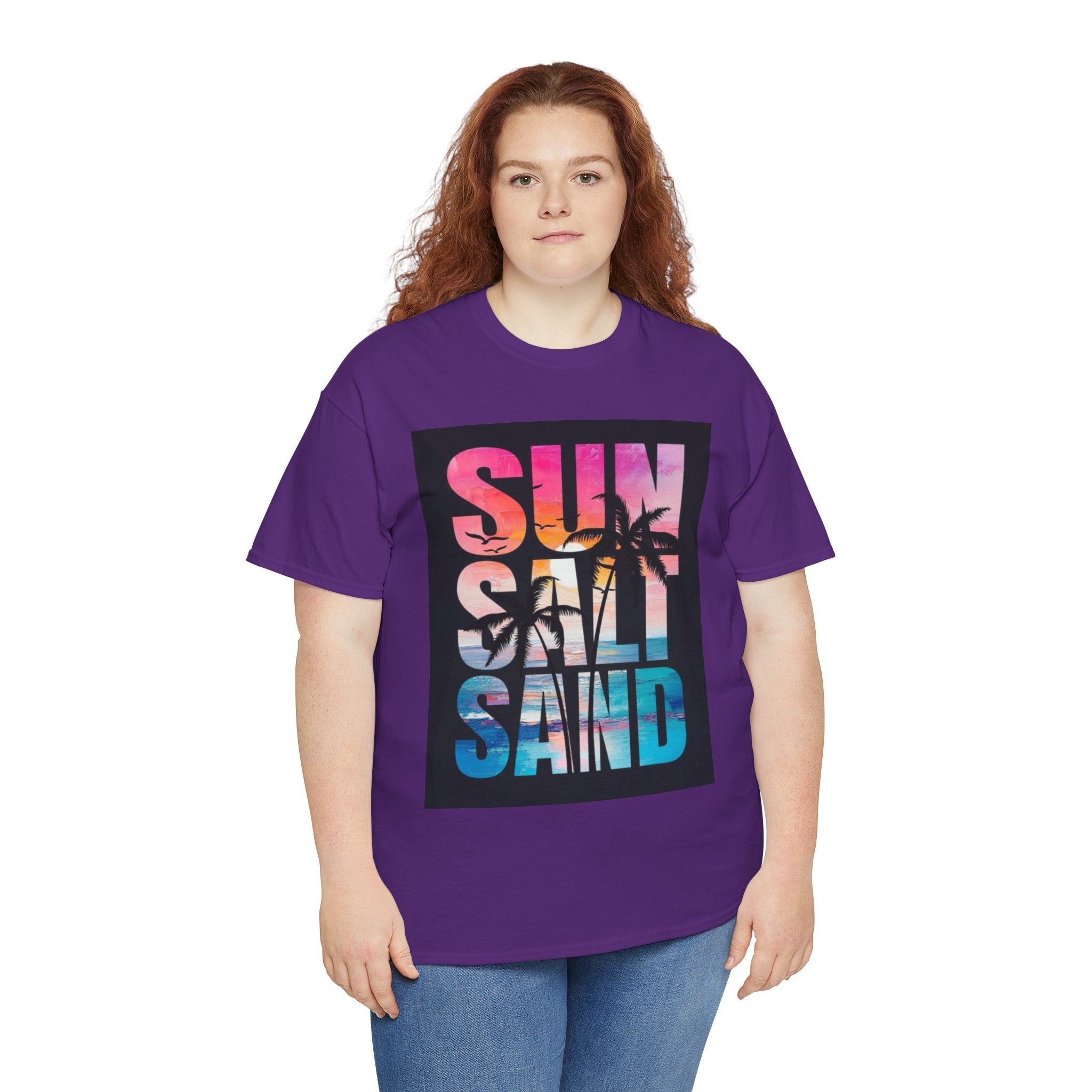Sun Salt Sand Beach T-Shirt — Tropical Palm Sunset Graphic Tee