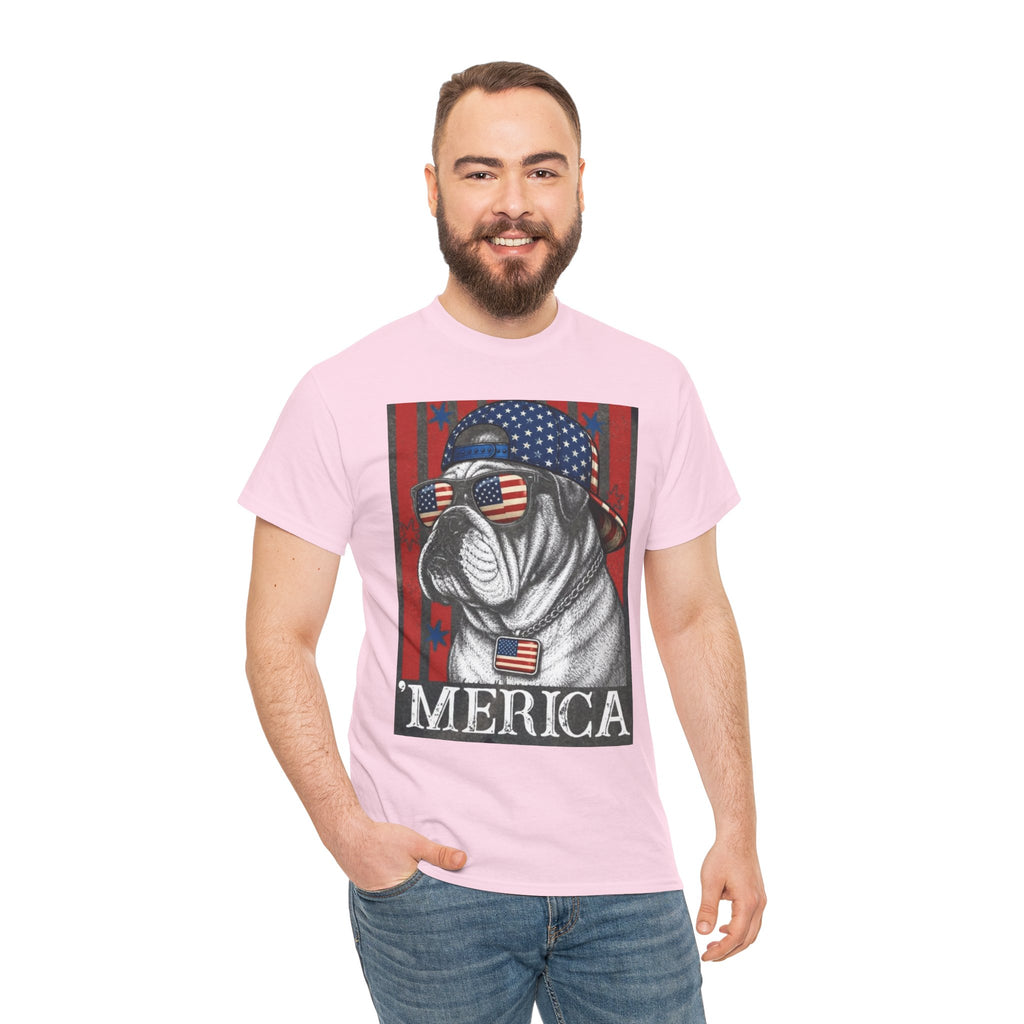 'Merica Bulldog T-Shirt — Patriotic American Flag Tee for Fourth of July
