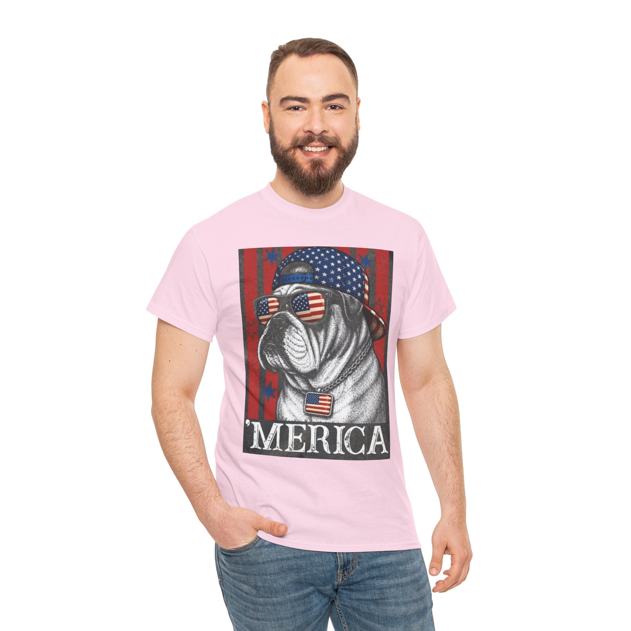'Merica Bulldog T-Shirt — Patriotic American Flag Tee for Fourth of July