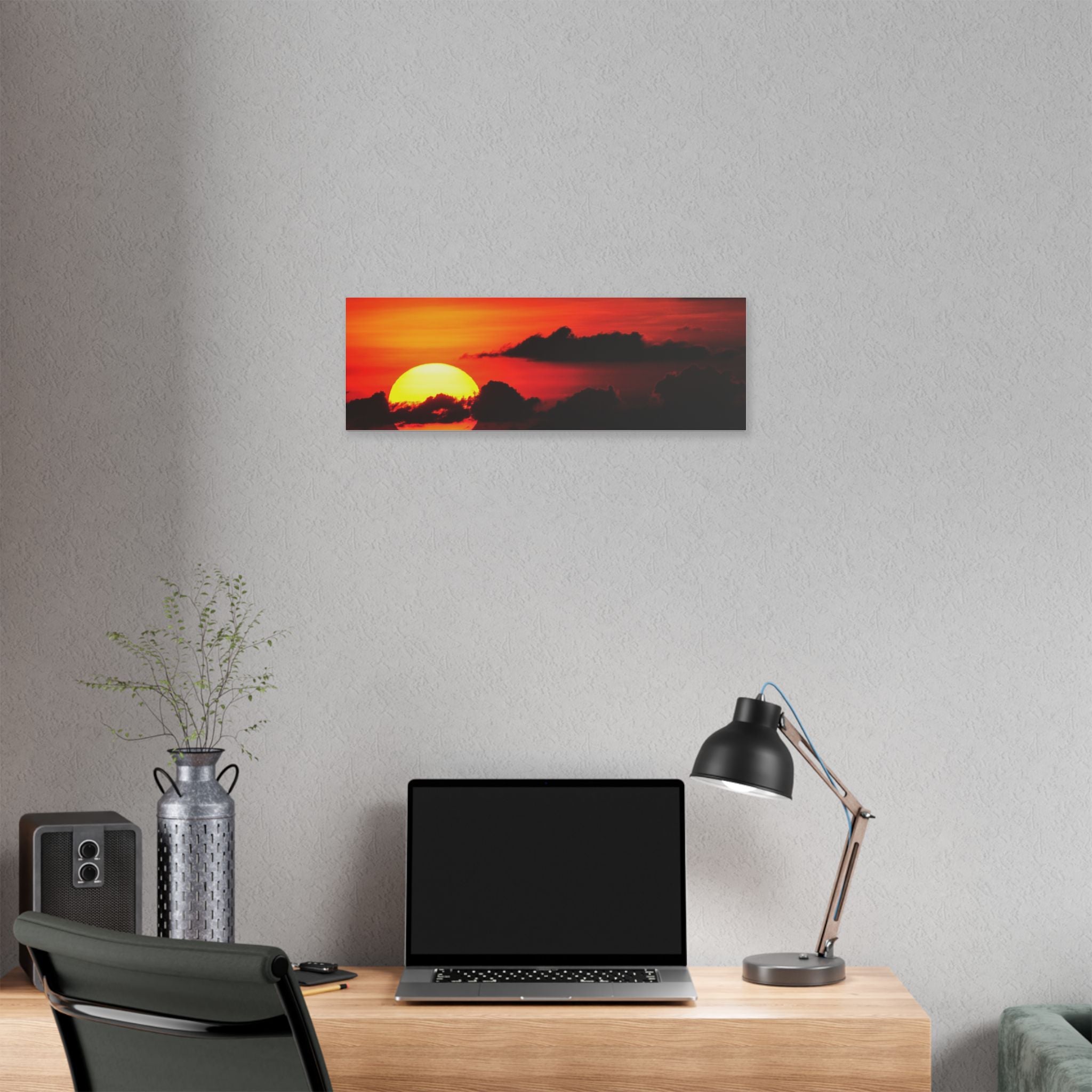 Sunset Ocean Canvas Print — Dramatic Red Sunset Wall Art