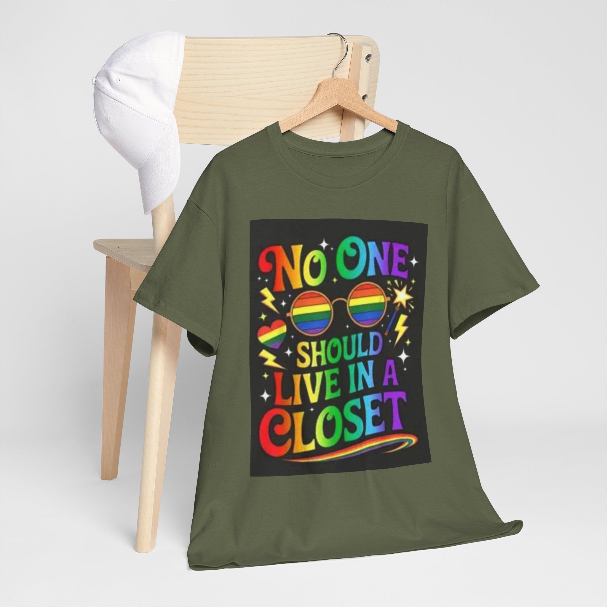 T‑Shirt — "No One Should Live in a Closet" Rainbow Pride Tee