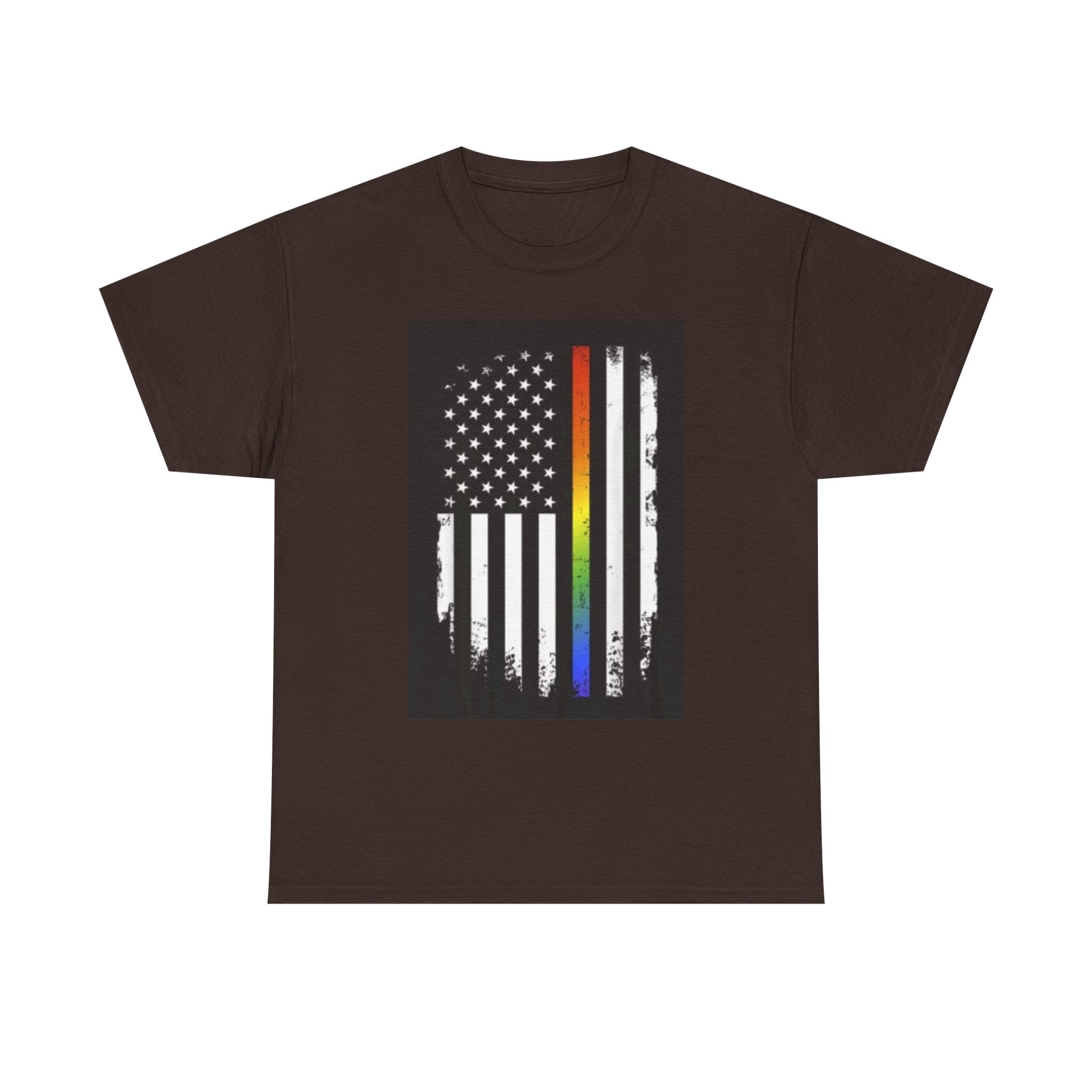 LGBTQ+ Pride Flag T‑Shirt — Distressed American Flag with Rainbow Stripe