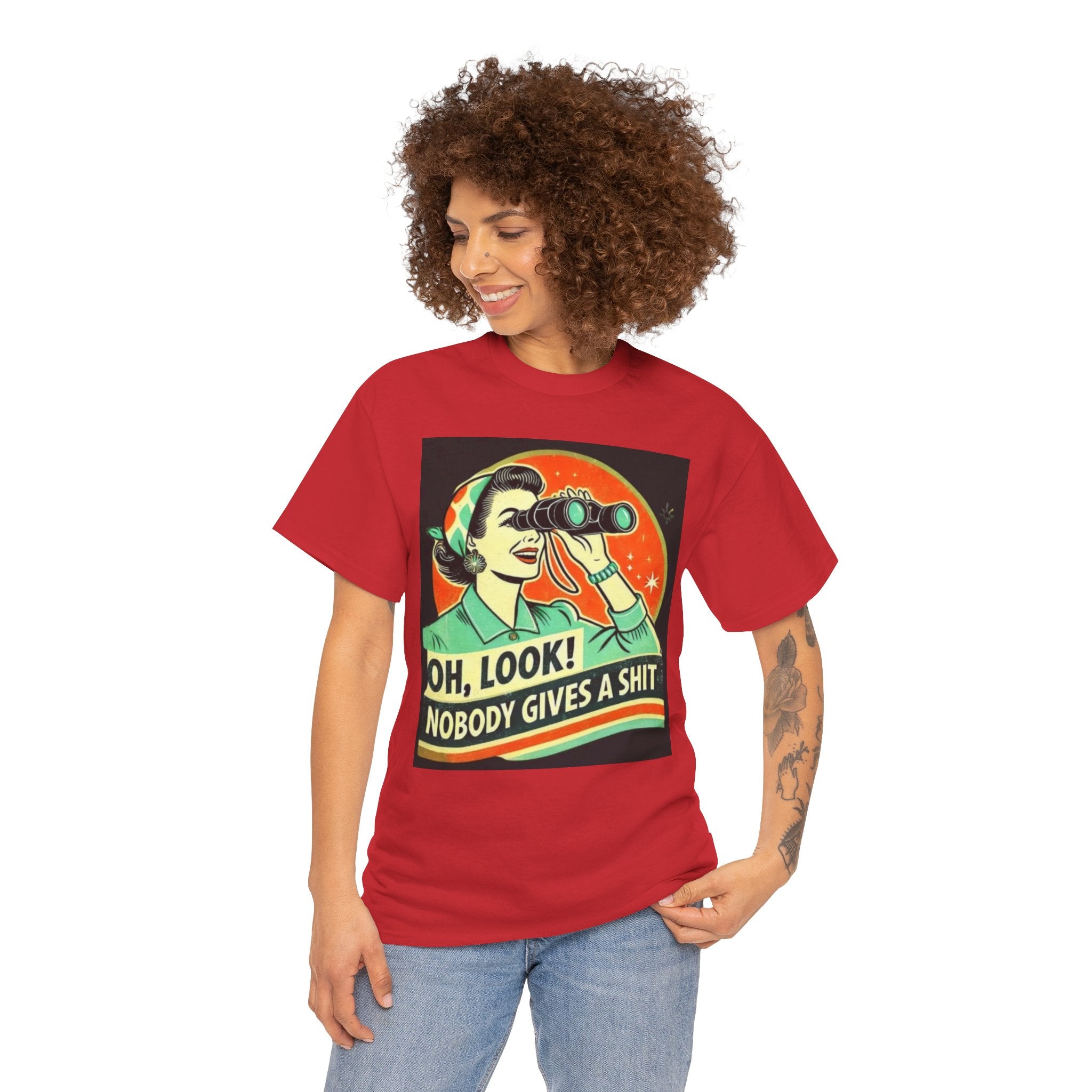 Graphic Tee — "Oh, Look! Nobody Gives a Shit" Retro Binoculars Design