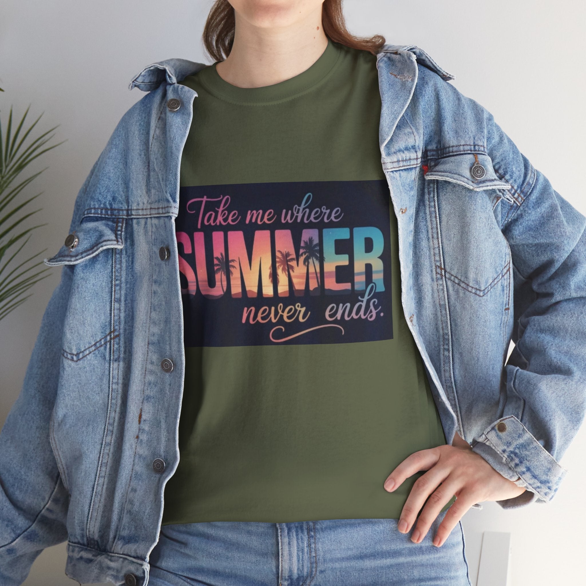 T-Shirt — "Take Me Where Summer Never Ends" Retro Beach Vibes