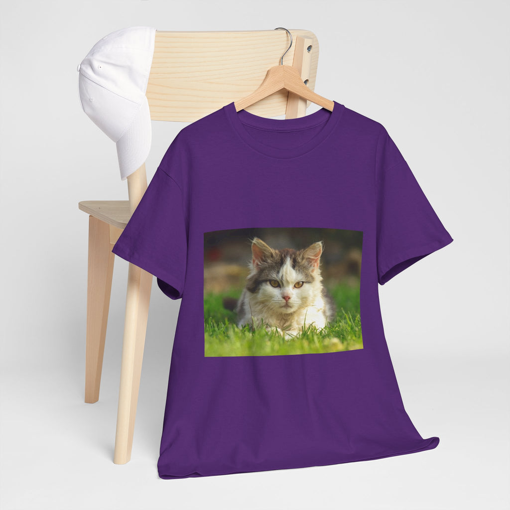 Cat Photo Tee — Relaxed Cat Lying in Grass T-Shirt