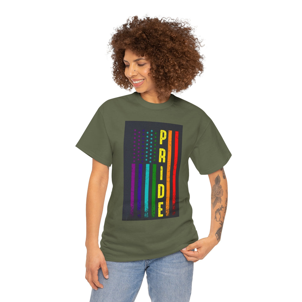 Pride Rainbow Flag Tee — Vertical "PRIDE" Graphic T-Shirt