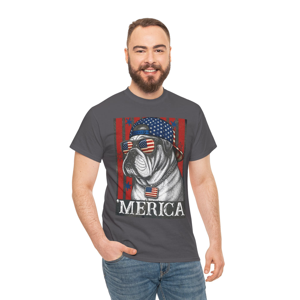 'Merica Bulldog T-Shirt — Patriotic American Flag Tee for Fourth of July