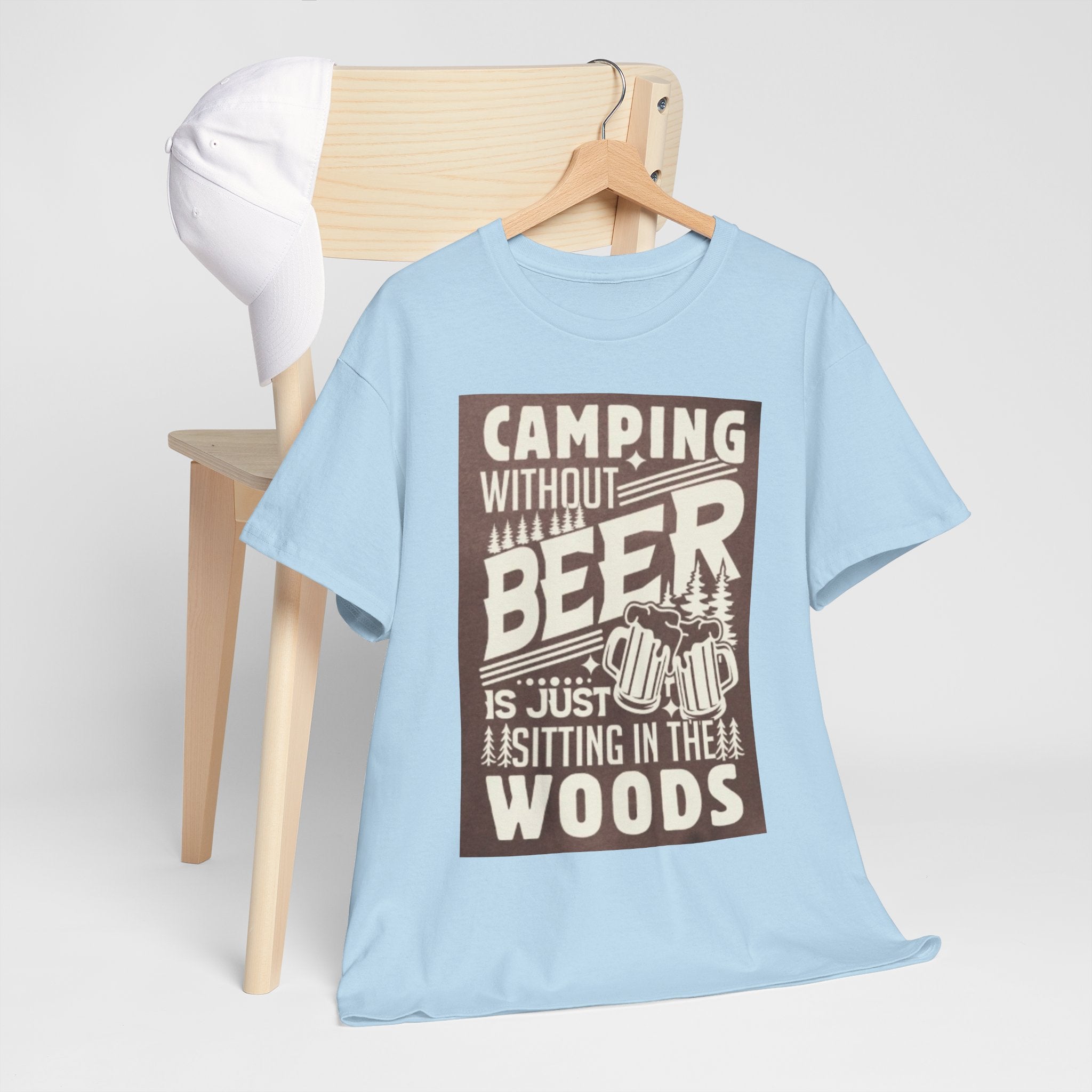 Camping Beer T-Shirt — "Camping Without Beer Is Just Sitting in the Woods" Outdoor Campfire Tee