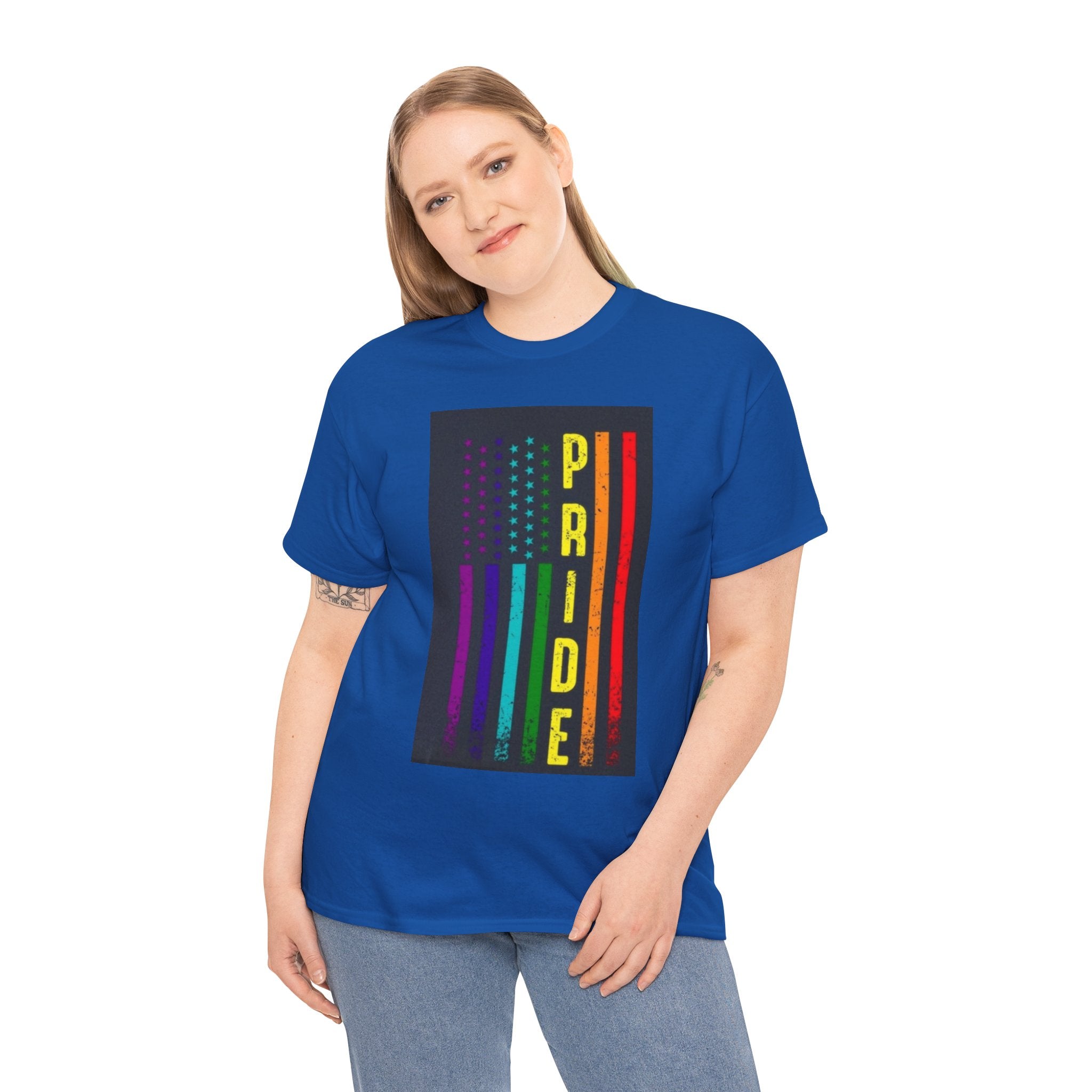 Pride Rainbow Flag Tee — Vertical "PRIDE" Graphic T-Shirt