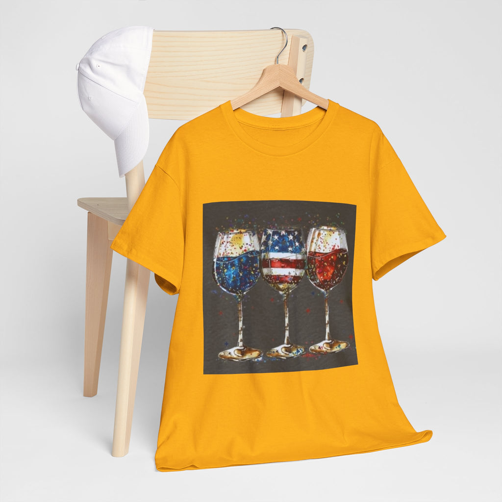 Wine Glasses with American Flag Design Tee