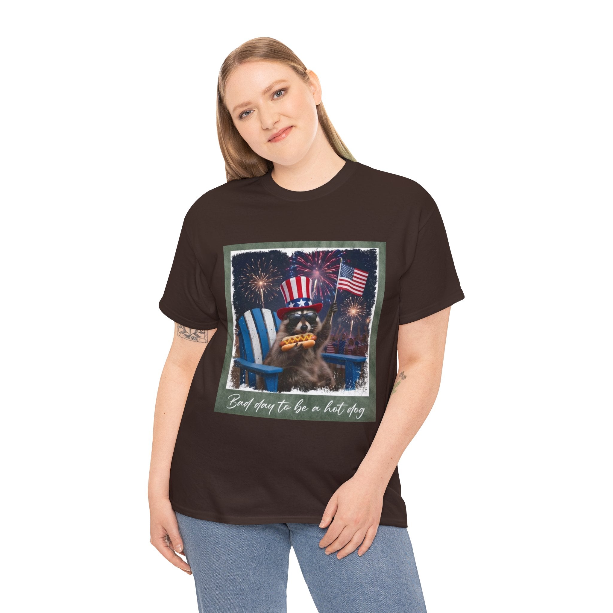 Patriotic Uncle Sam Bear T-Shirt — 'God Spares Us to Be a Hot Dog' 4th of July Tee