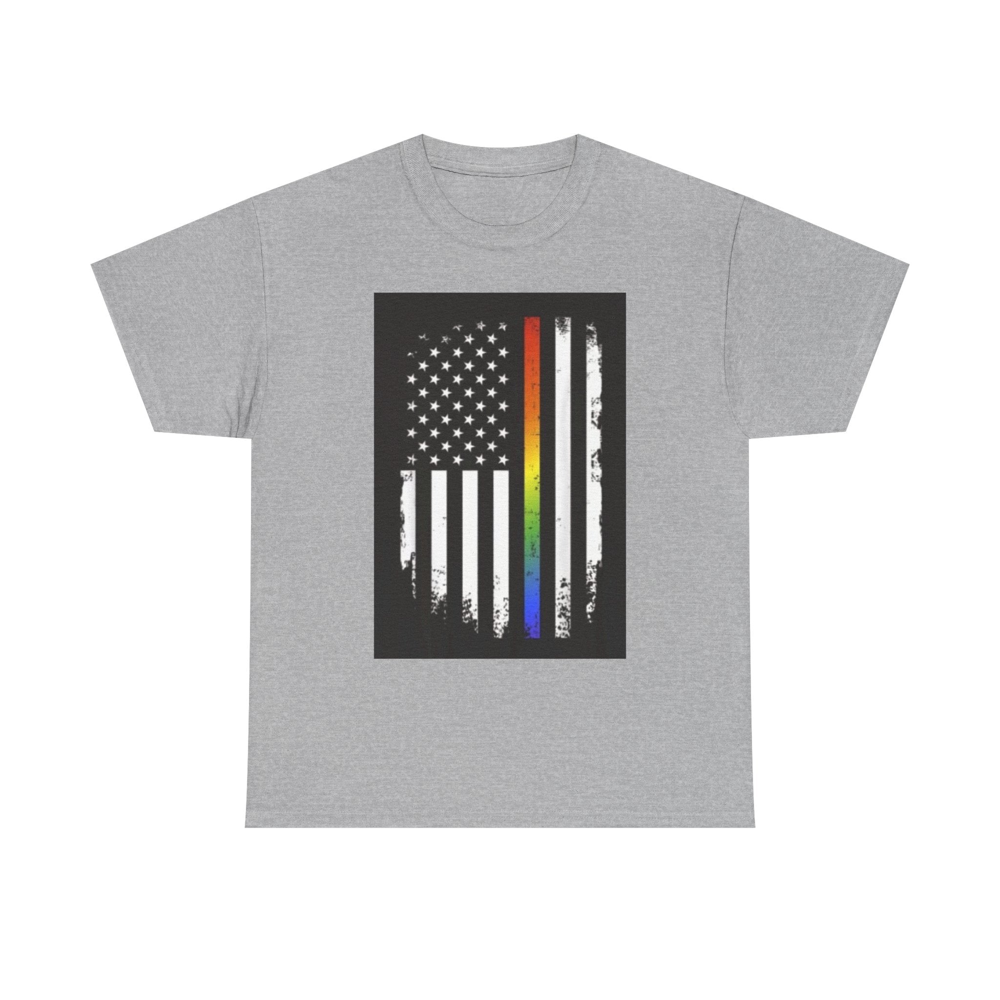 LGBTQ+ Pride Flag T‑Shirt — Distressed American Flag with Rainbow Stripe