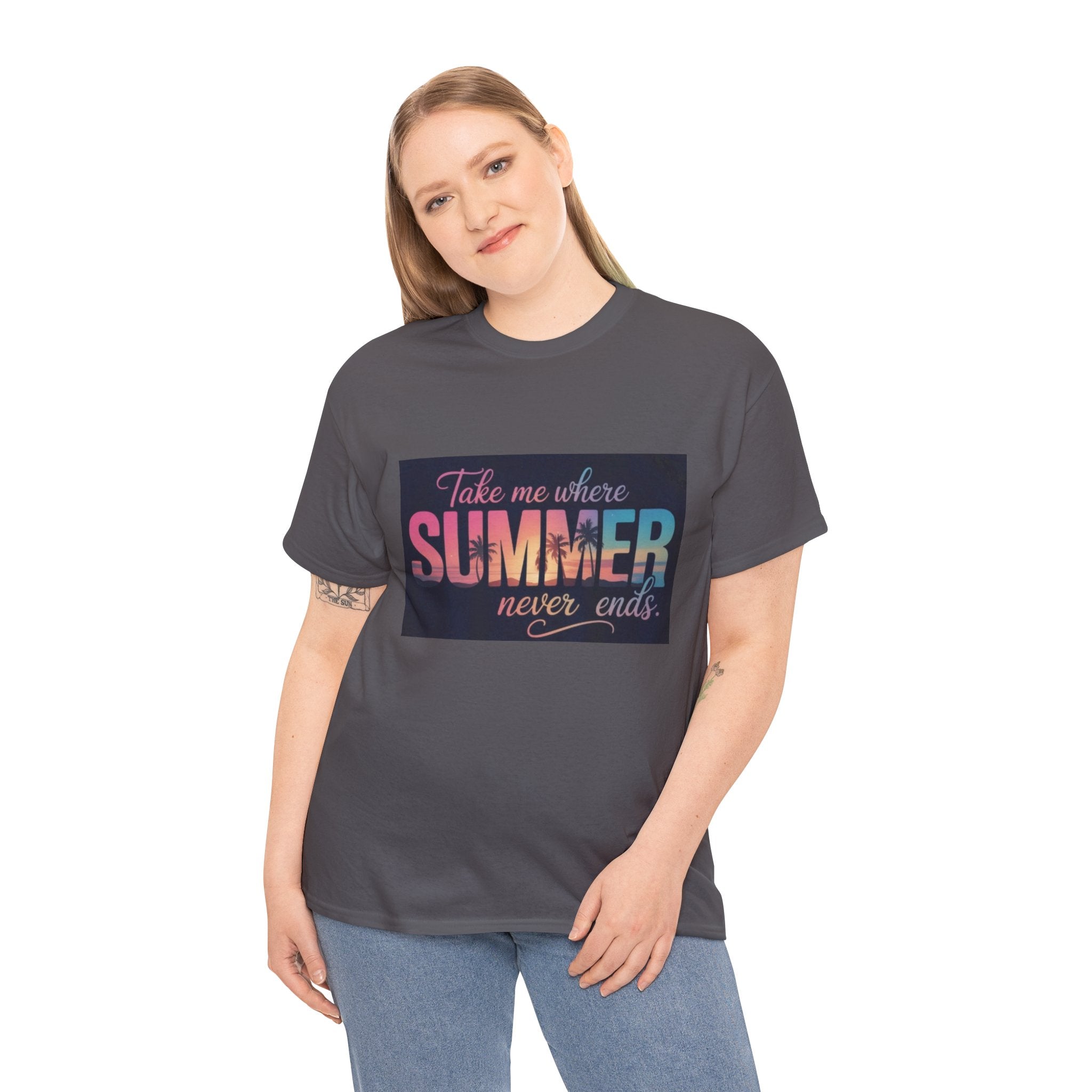 T-Shirt — "Take Me Where Summer Never Ends" Retro Beach Vibes