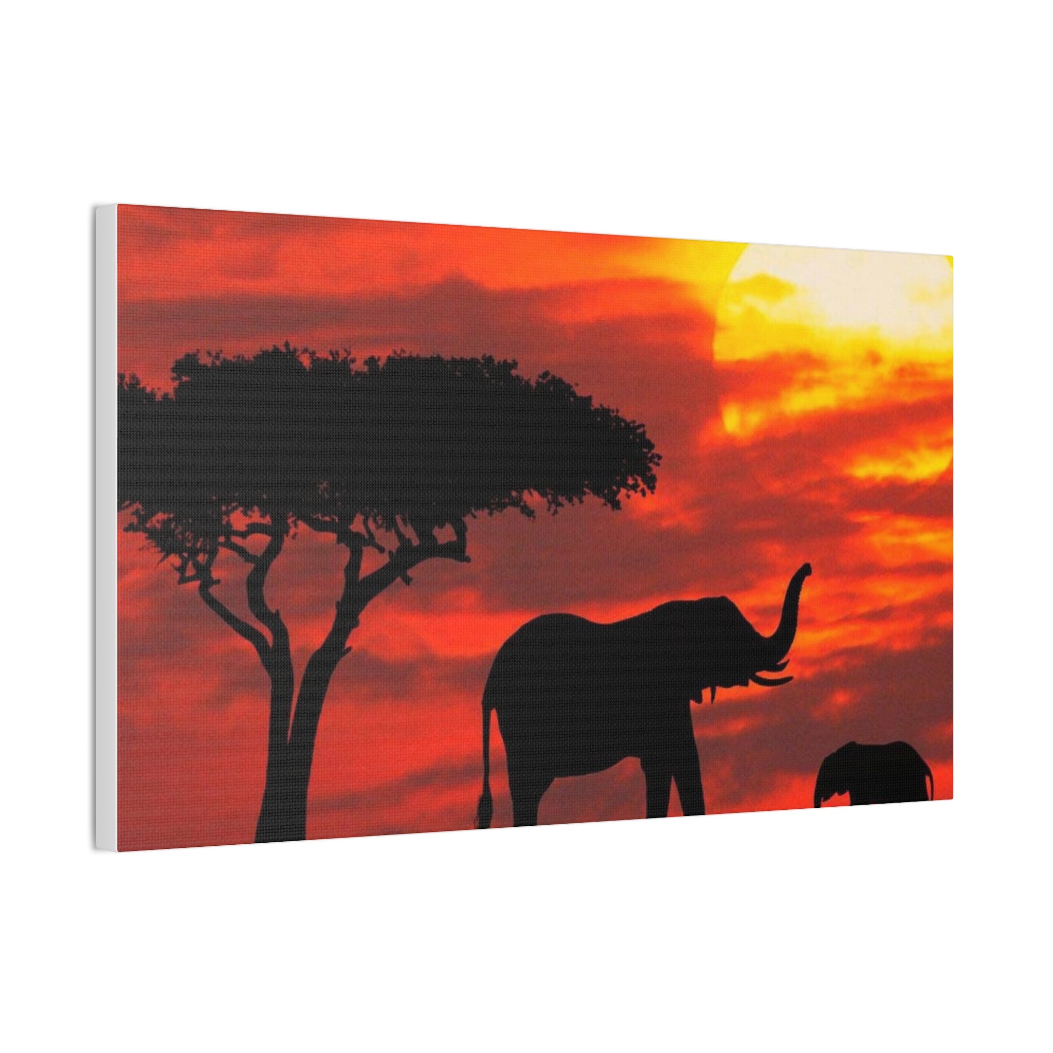 Elephant Sunset Canvas Print — African Safari Wall Art