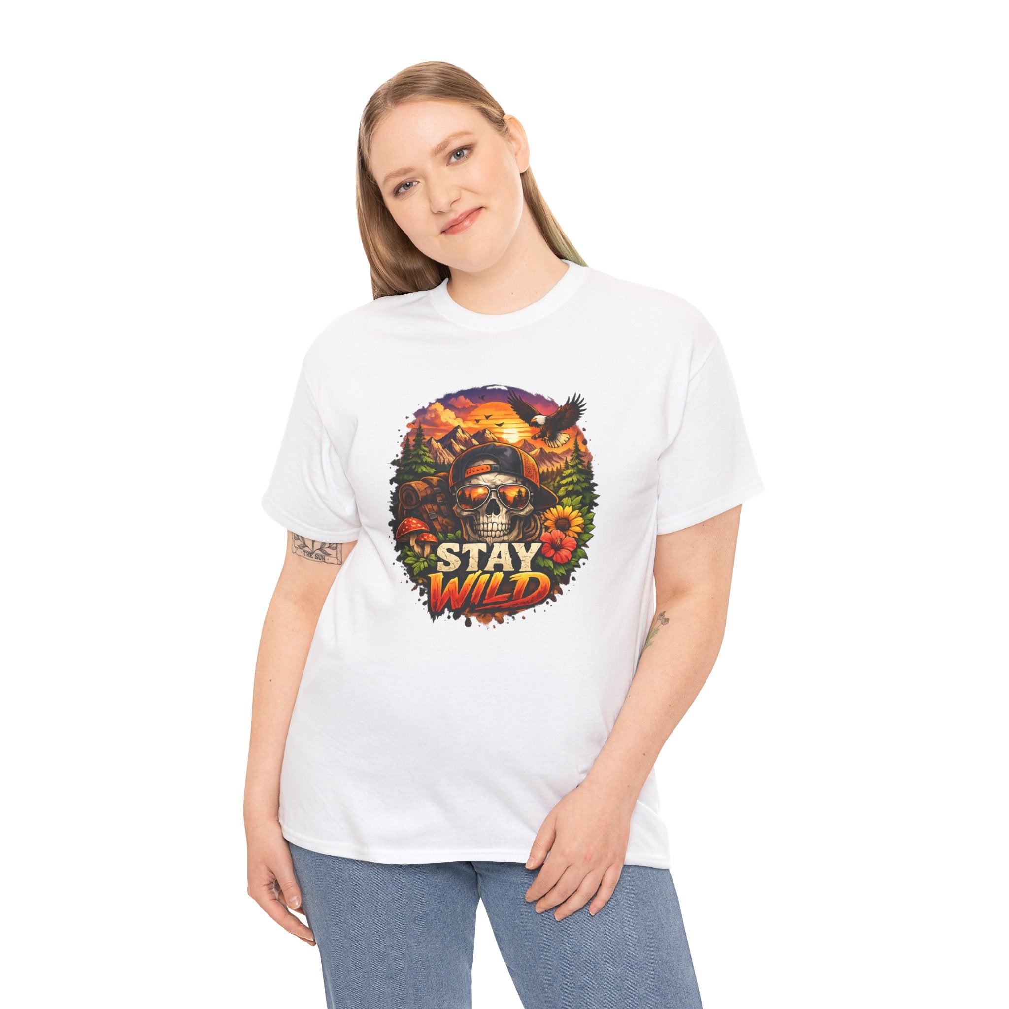 Stay Wild Skull Tee — Vintage Sunset Skull & Sunflower Graphic T-Shirt