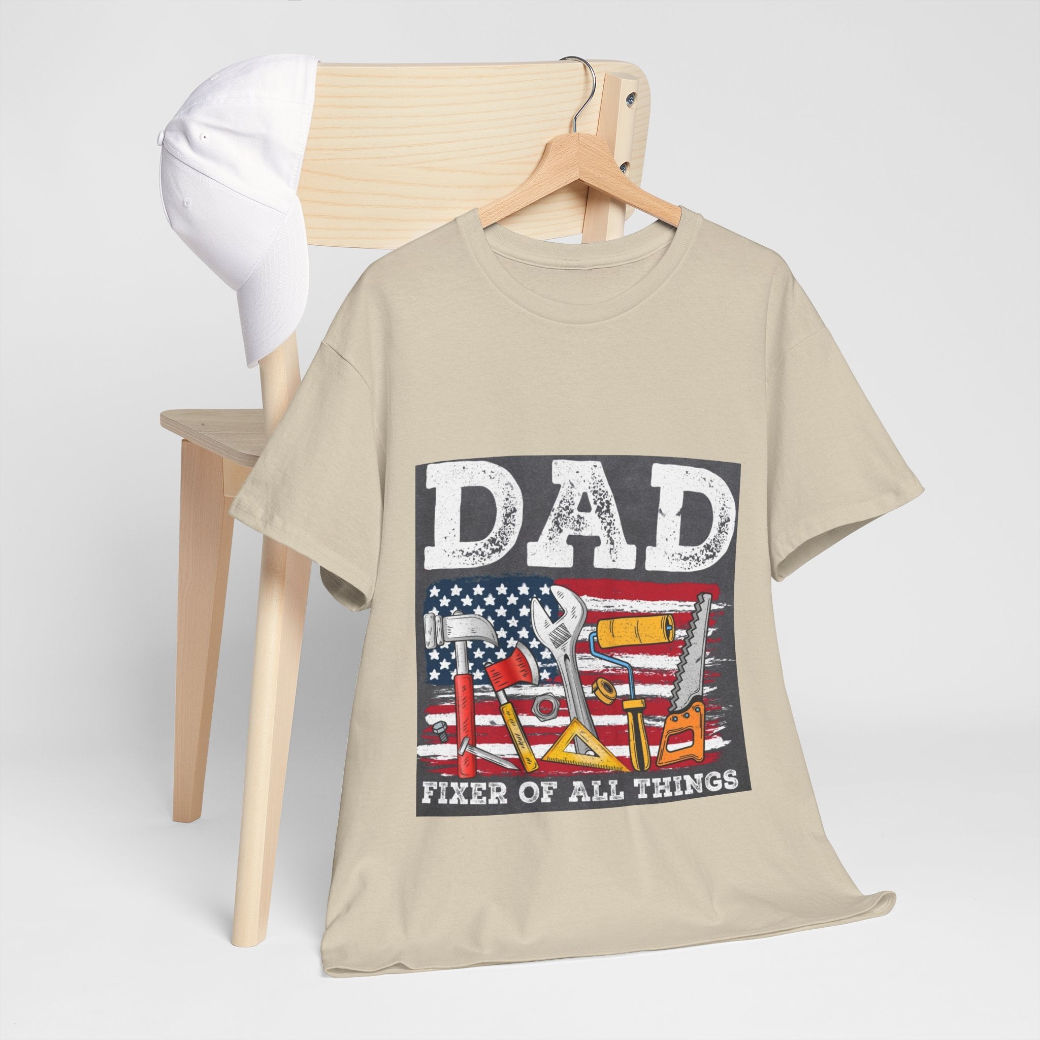Dad Fixer Of All Things T-Shirt — American Flag Tool Graphic Tee for Fathers