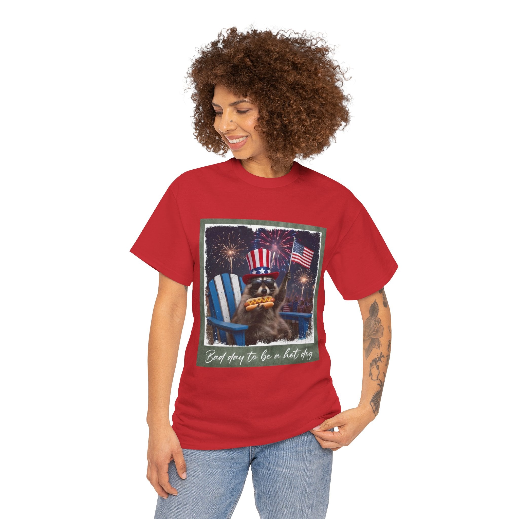 Patriotic Uncle Sam Bear T-Shirt — 'God Spares Us to Be a Hot Dog' 4th of July Tee