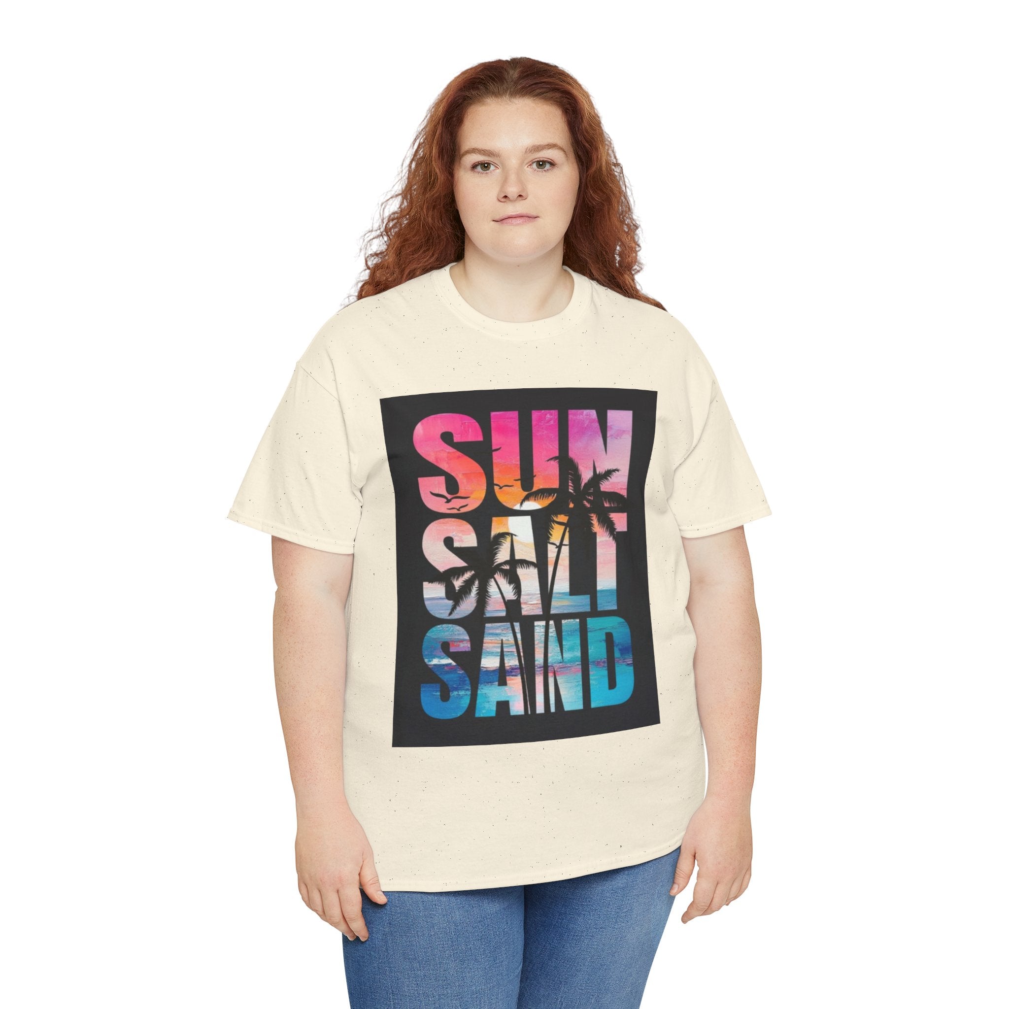 Sun Salt Sand Beach T-Shirt — Tropical Palm Sunset Graphic Tee