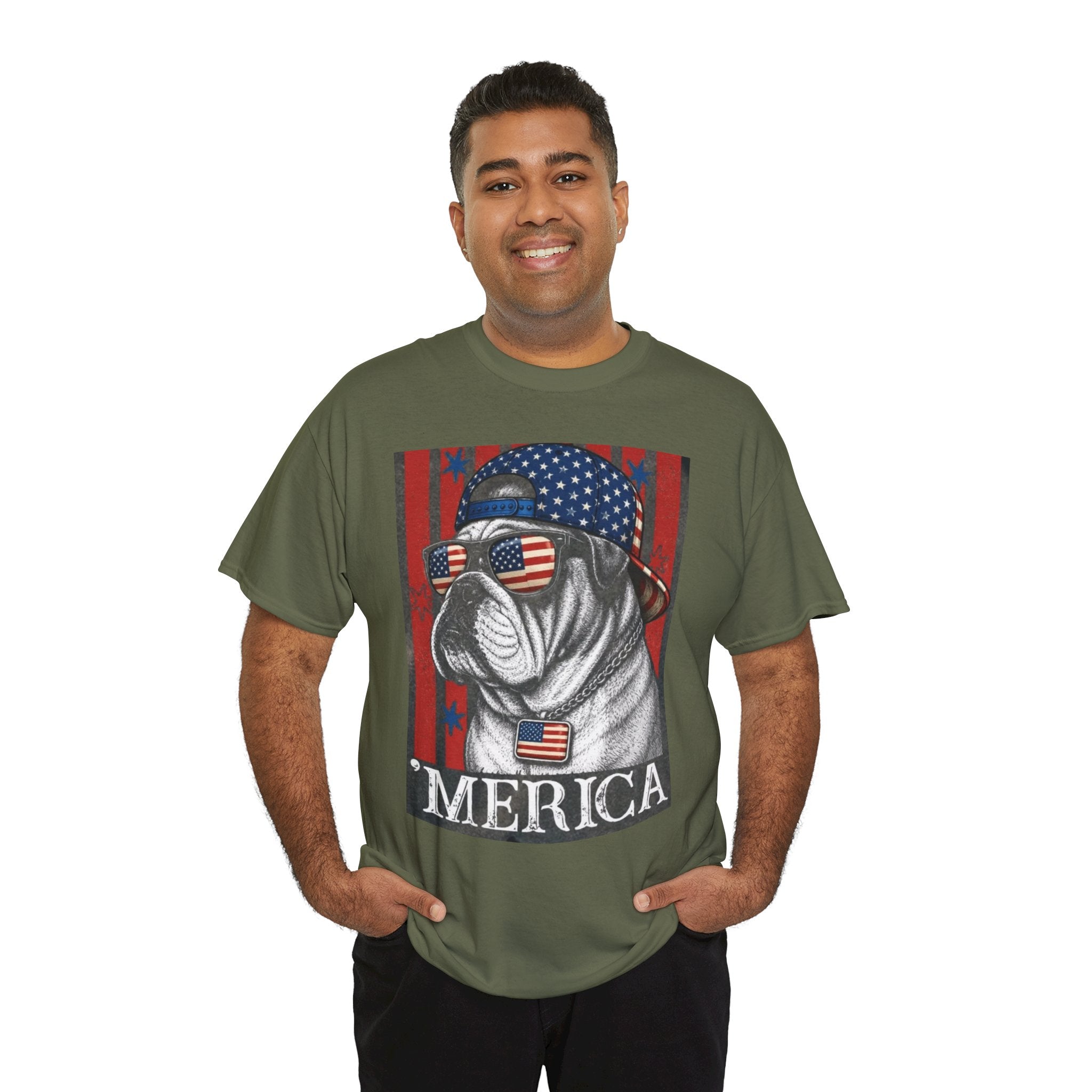 'Merica Bulldog T-Shirt — Patriotic American Flag Tee for Fourth of July