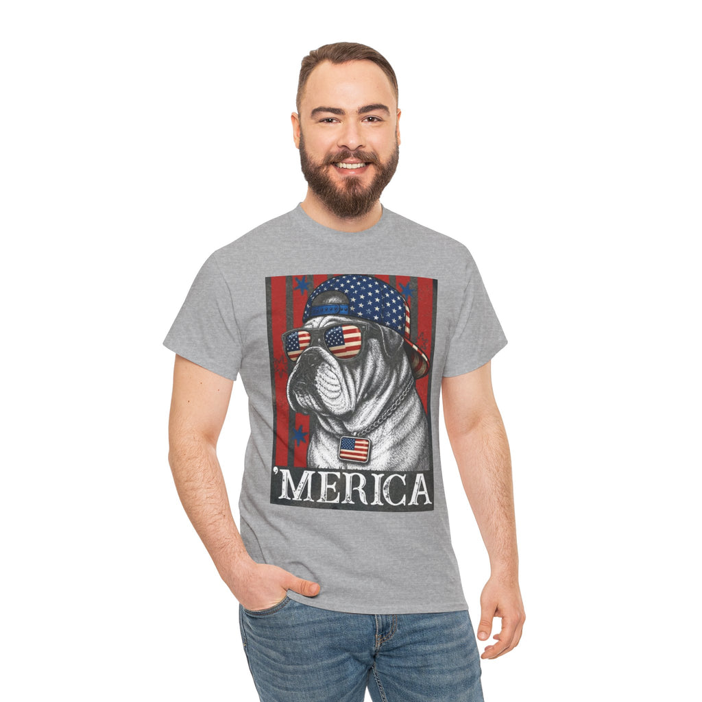 'Merica Bulldog T-Shirt — Patriotic American Flag Tee for Fourth of July